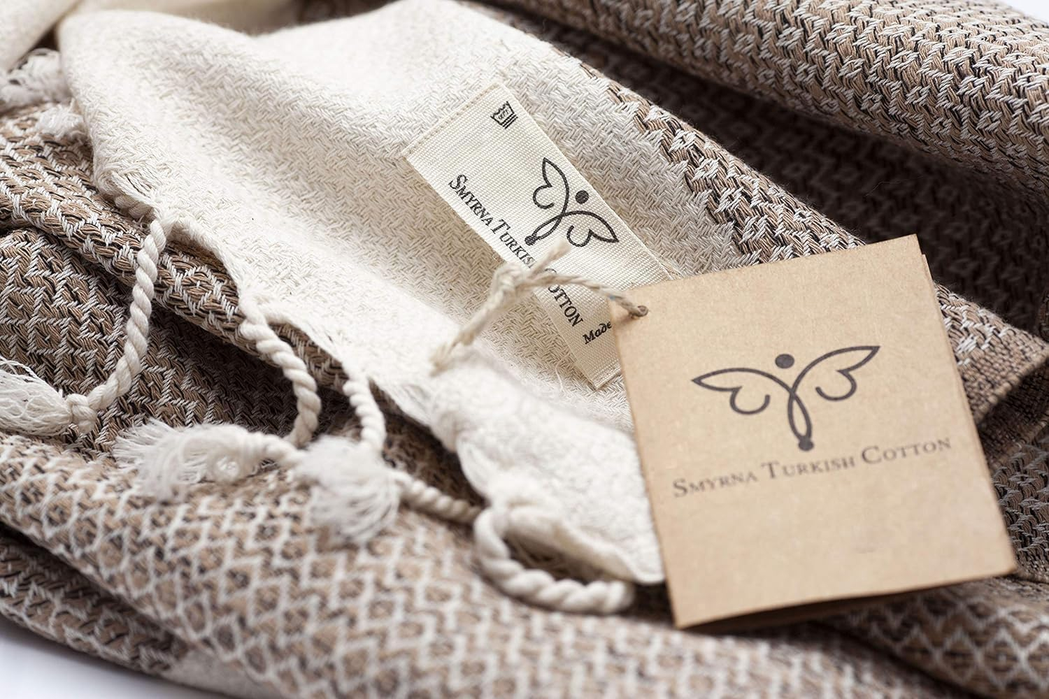 SMYRNA TURKISH COTTON Throw Blanket Vintage Series, 50x60 inch, Outdoor Blankets, Throws and Blankets for Couch, Sofa, Bed, Chair, Beach Picnic, Travel Boho Turkish Blanket Throw, Latte