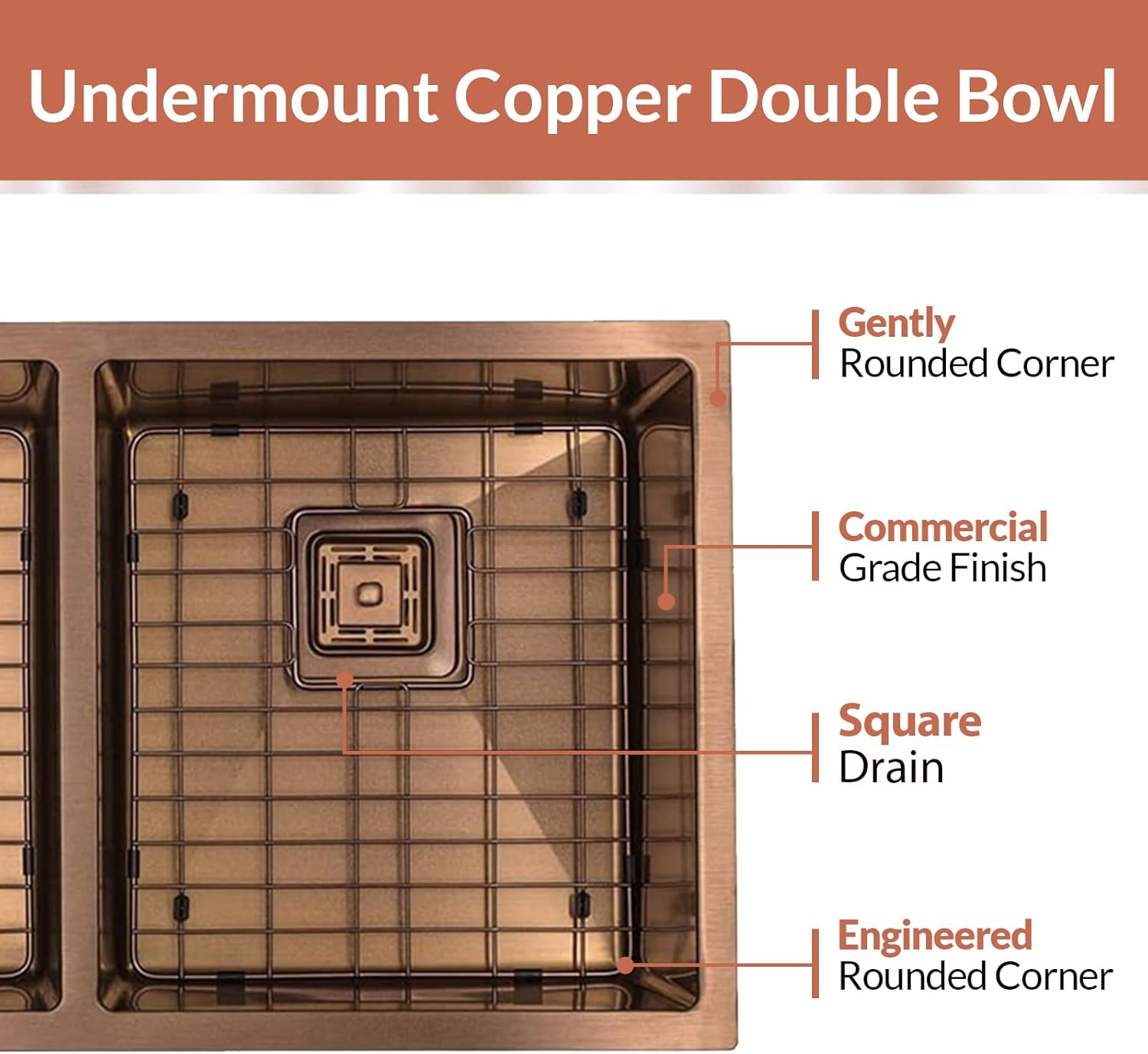 Matte Copper Finish Double Bowl Stainless Steel Undermount Kitchen Sink