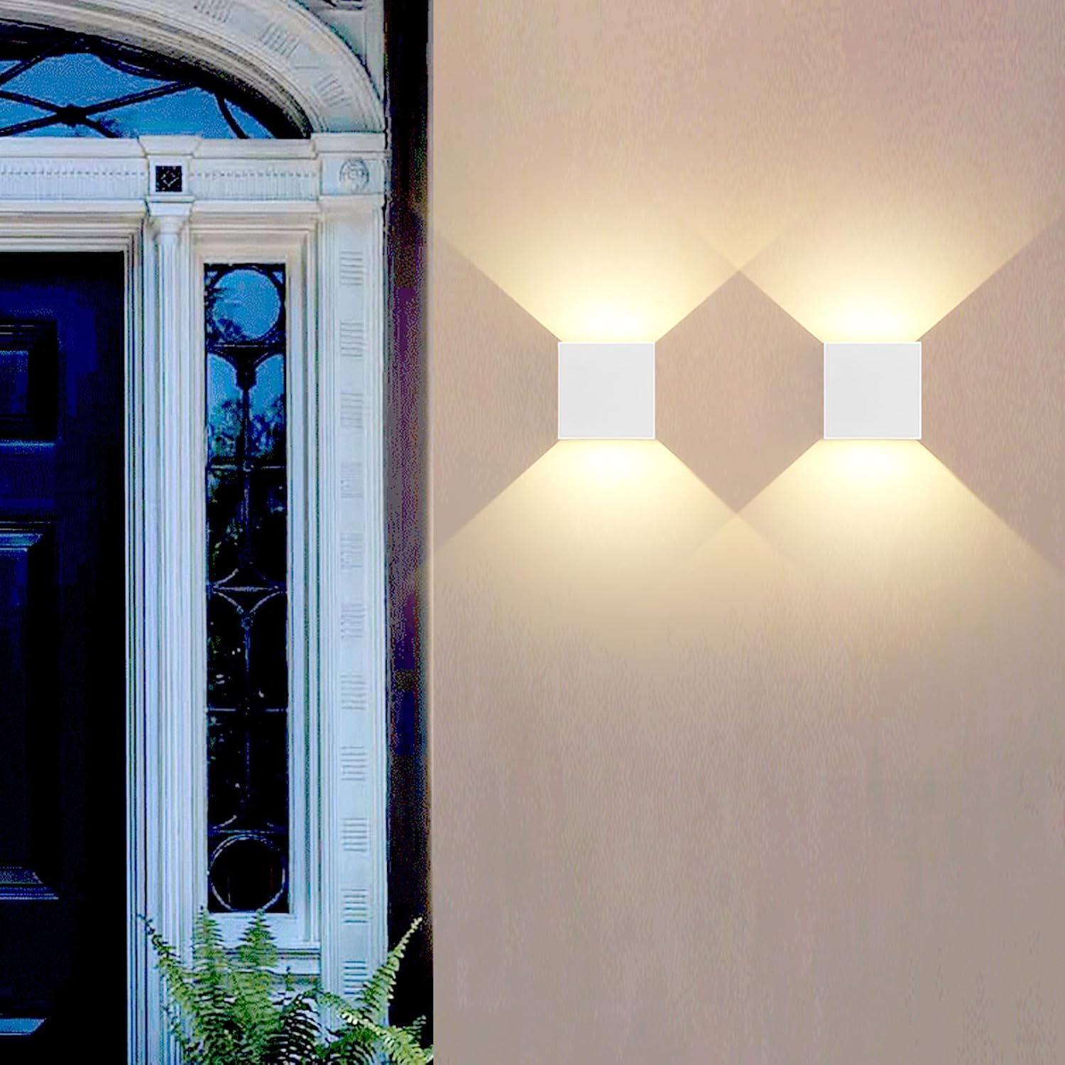 4 PCS LED 12W Outdoor Wall Lights Sconces Exterior/Interior Up and Down Lights IP65 Waterproof Modern Outdoor Lighting Fixtures Square Aluminum Exterior Wall Mount Light White 3000K Warm Lights