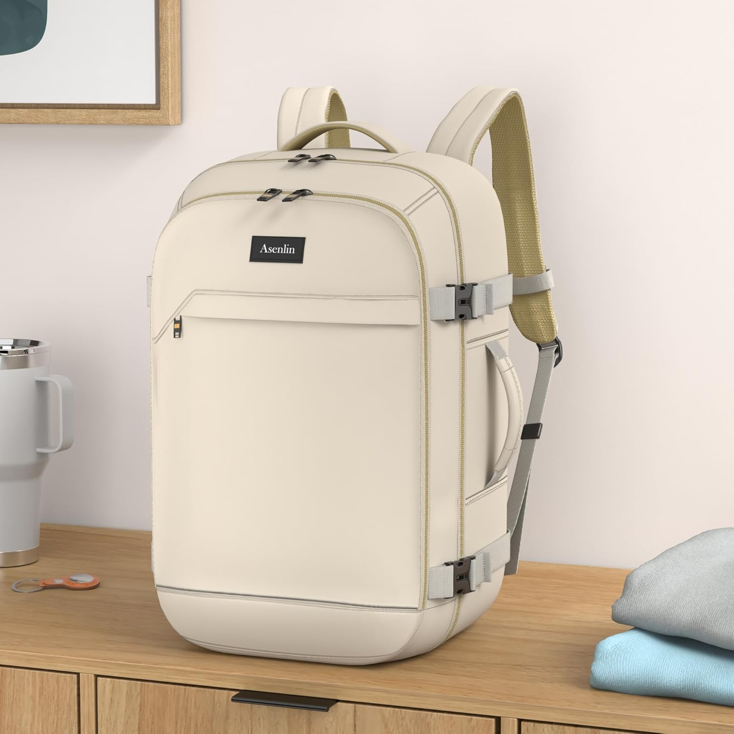 Asenlin 40L Travel Backpack for Women Men，17 Inch Laptop Backpack Flight Approved Luggage Carry On Water Resistant Computer Backpack for Weekender Overnight Large Daypack Black