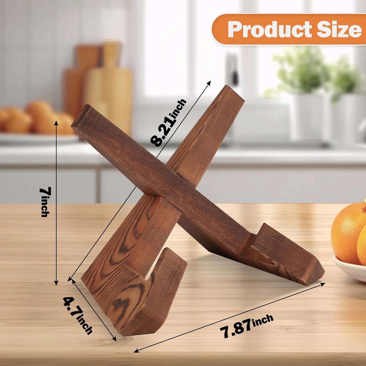 Rustic Brown Solid Wood Adjustable Cookbook Stand Holder