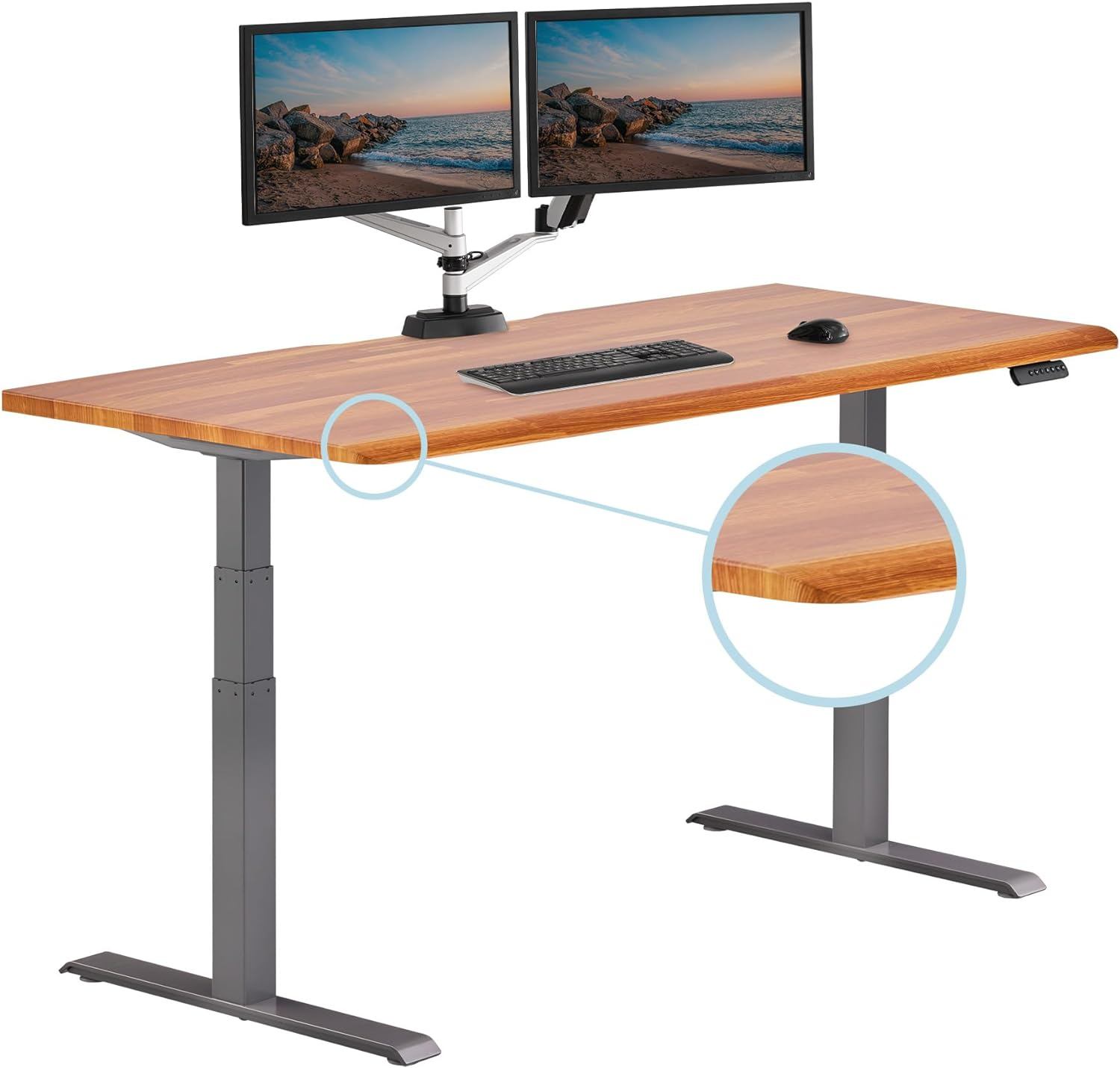 Vari 72x30 ComfortEdge Electric Standing Desk- Varidesk Butcher Block Adjustable Work Desk for Home Office- Sloped Ergonomic Front Edge, Stable T-Style Legs, Easy Assembly- 2 Packages