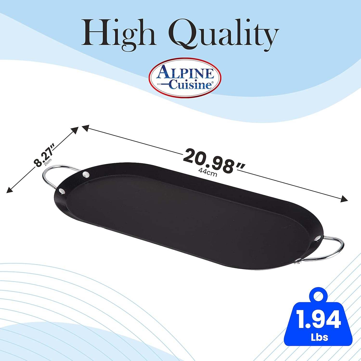 Black Carbon Steel Oval Comal Griddle with Double Handles