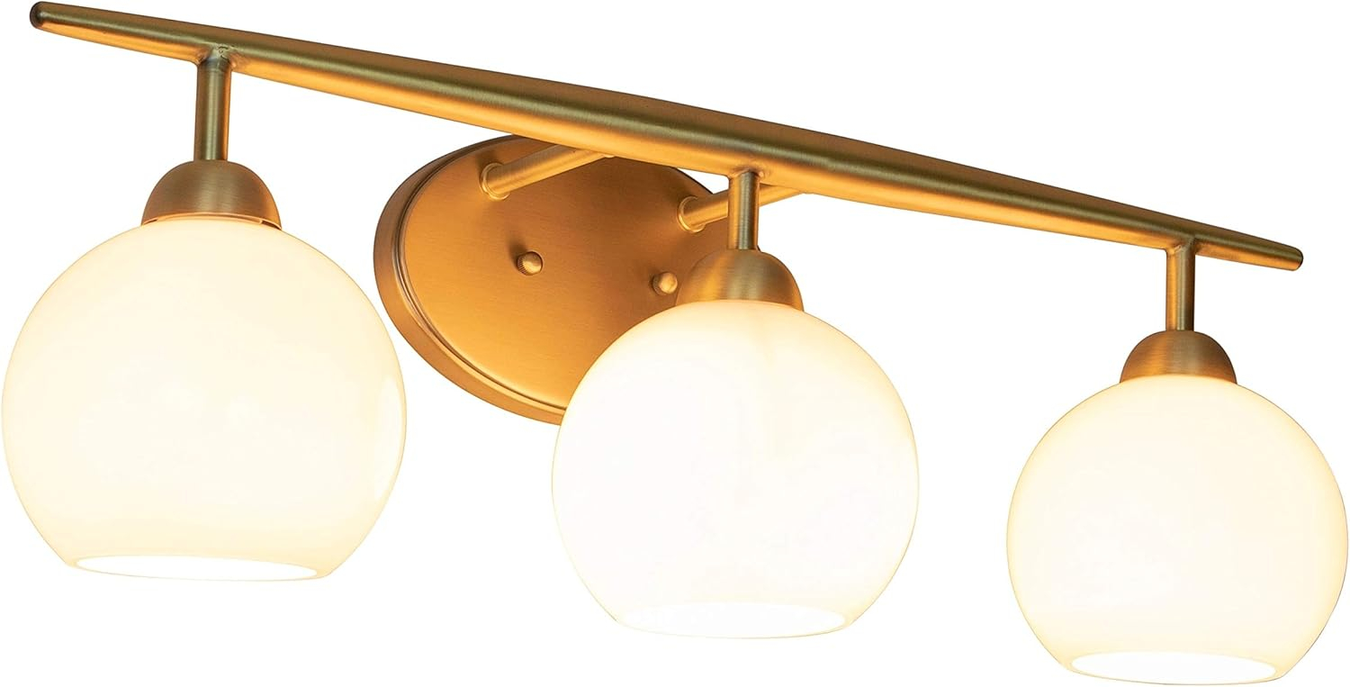 YORI WL1157 Michael Milk Glass 3 Vanity Light, 24x9x6.75, Gold