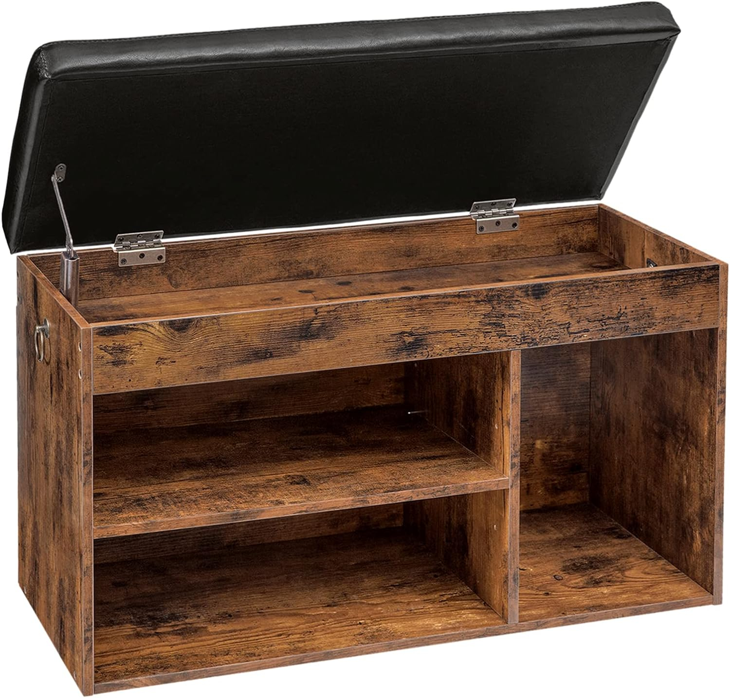 Shoe Storage Bench with Padded Cushion, Entryway Bench with Flip-Open Storage Box and Adjustable Shelf, Shoe Rack with Hidden Compartment, for Entryway, Living Room, Rustic Brown BF40HX01