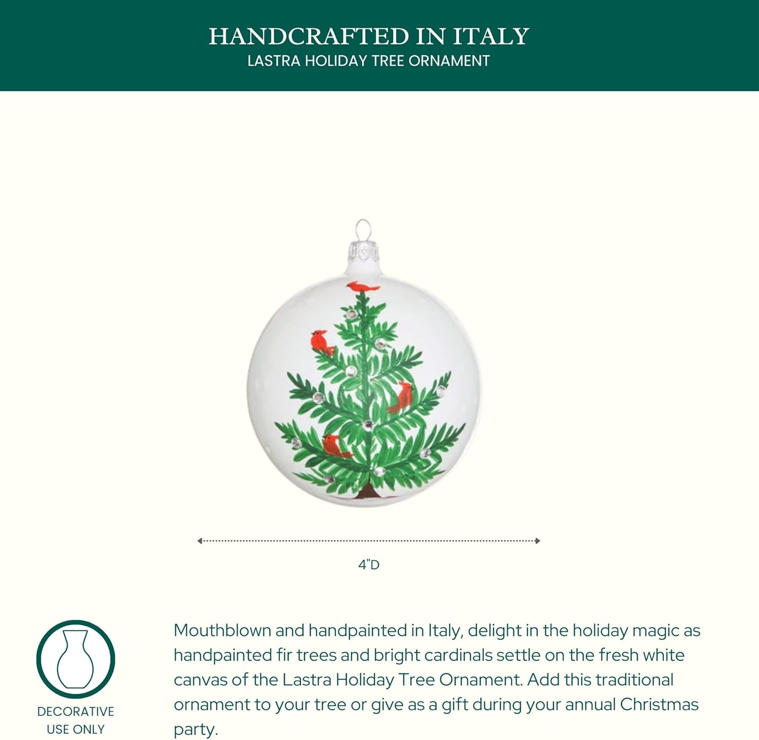 Handpainted White and Green Porcelain Christmas Tree Ornament