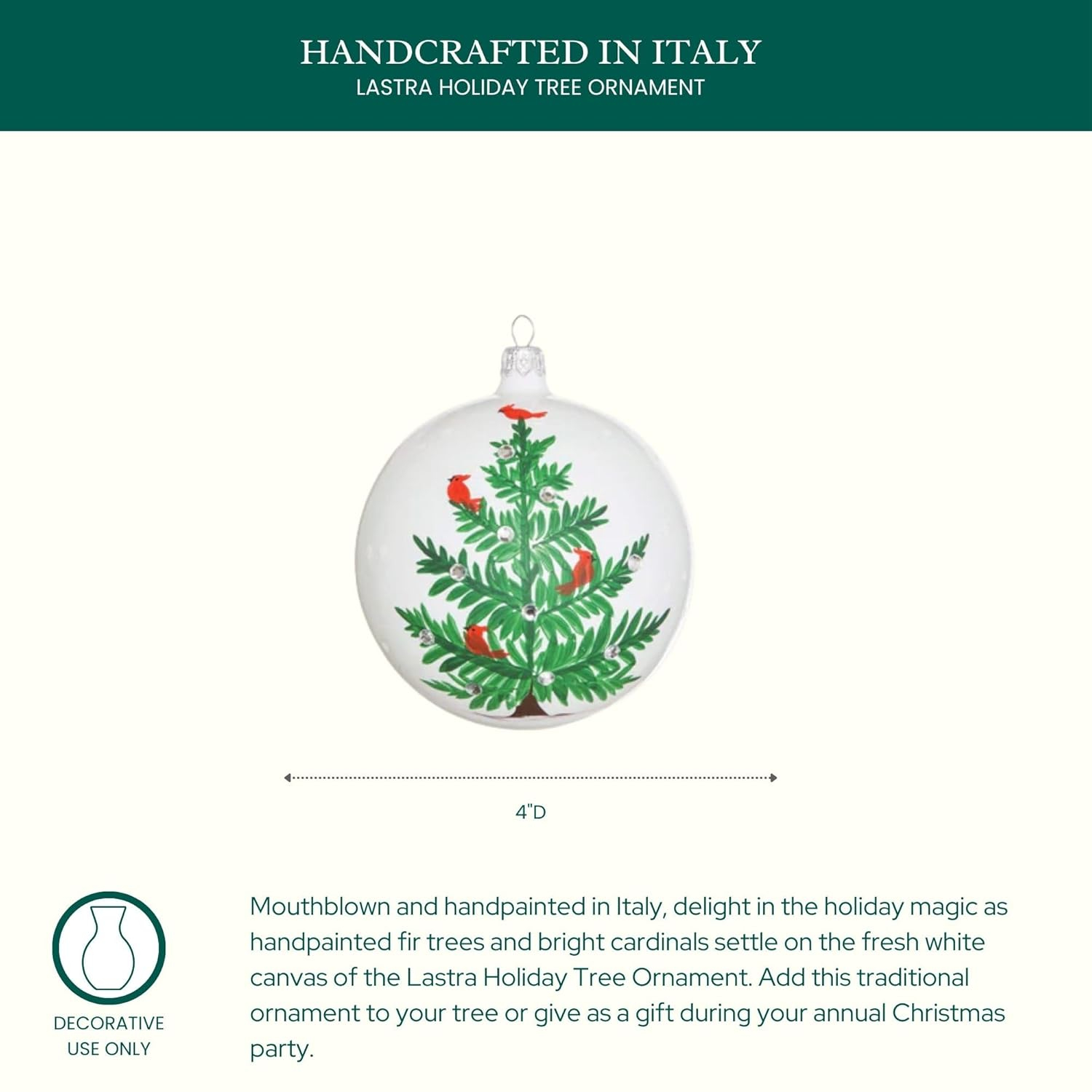 Handpainted White and Green Porcelain Christmas Tree Ornament