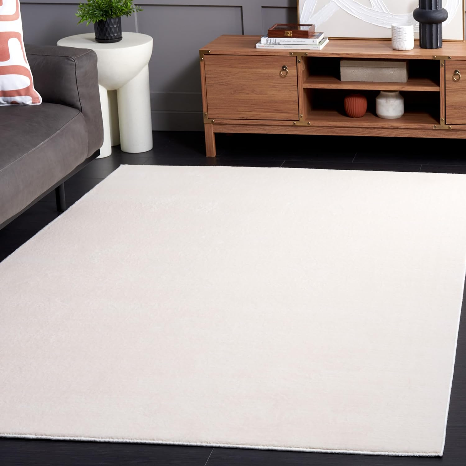 Safavieh  Faux Rabbit Fur Machine Washable Slip Resistant Nanami Rug 5' x 7' - Beige