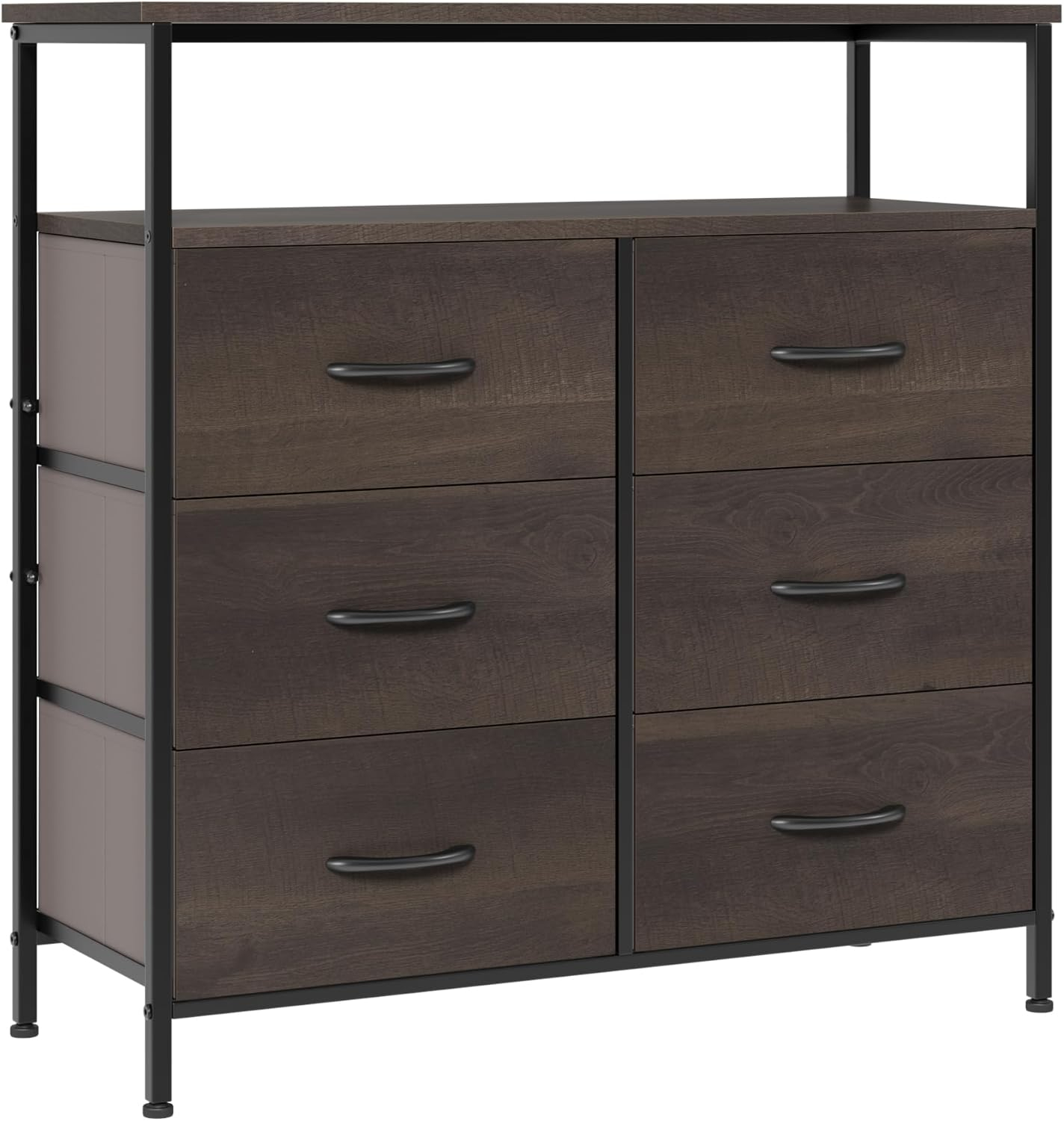 Dresser for Bedroom, 6 Drawer Dresser for Closet, Clothes, Kids, Chest of Drawers TV Stand with Storage Drawers, Wood Top, Fabric Drawers