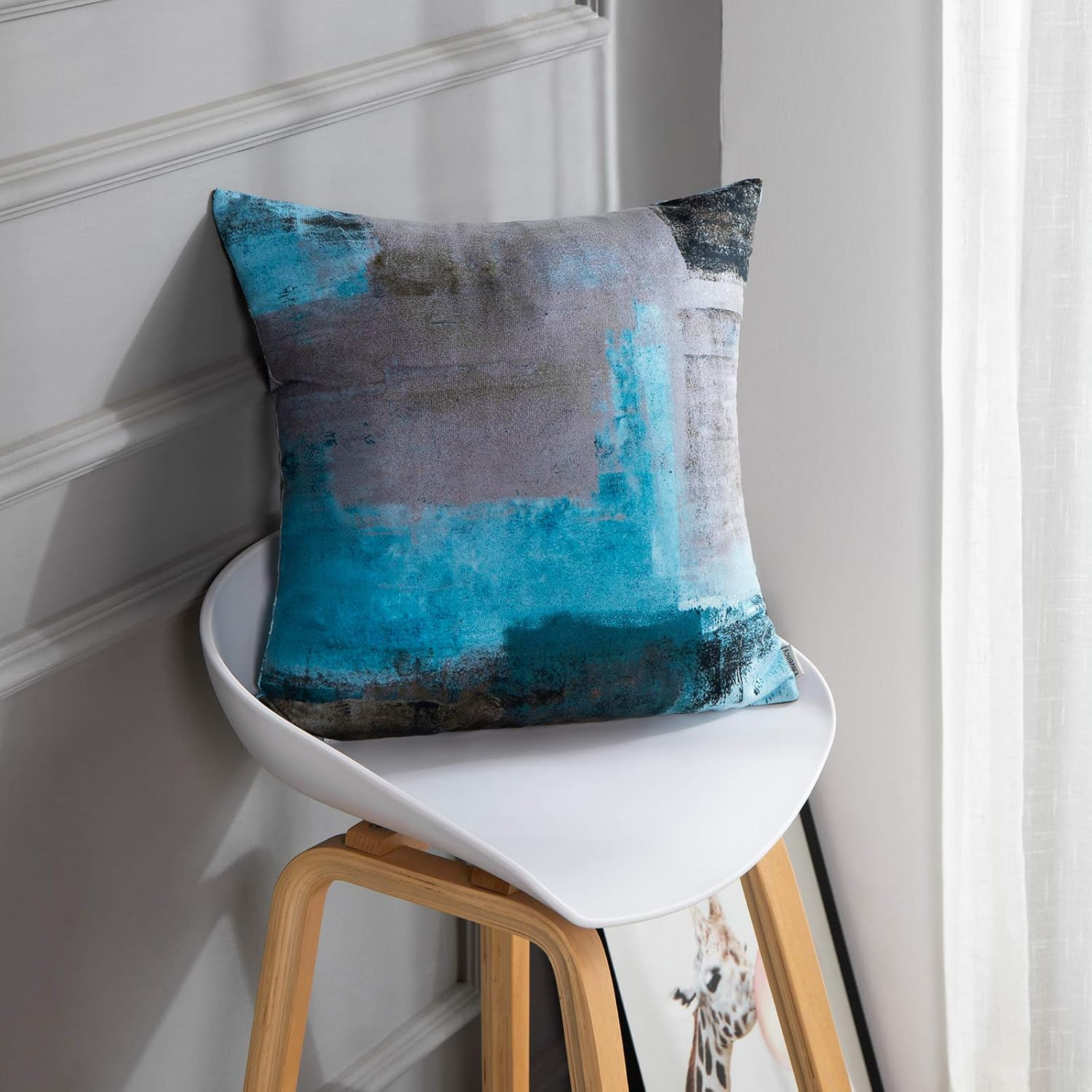 Britimes Throw Pillow Covers Modern Home Art Decor, 18 x 18 Inches Set of 2 Pillow Cases Decorative, Abstract Oil Painting Pillowcases for Bedroom, Living Room, Cushion Couch Sofa, Teal Grey
