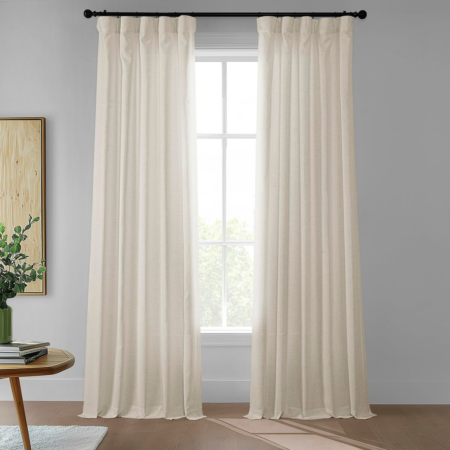 HPD Half Price Drapes Farm Town Faux Linen Textured Semi Sheer Curtains for Bedroom 84 Inches Long (2 Panels) - Rod Pocket Window Curtains for Living Room & Home Decor - 50 X 84, French Country Cream