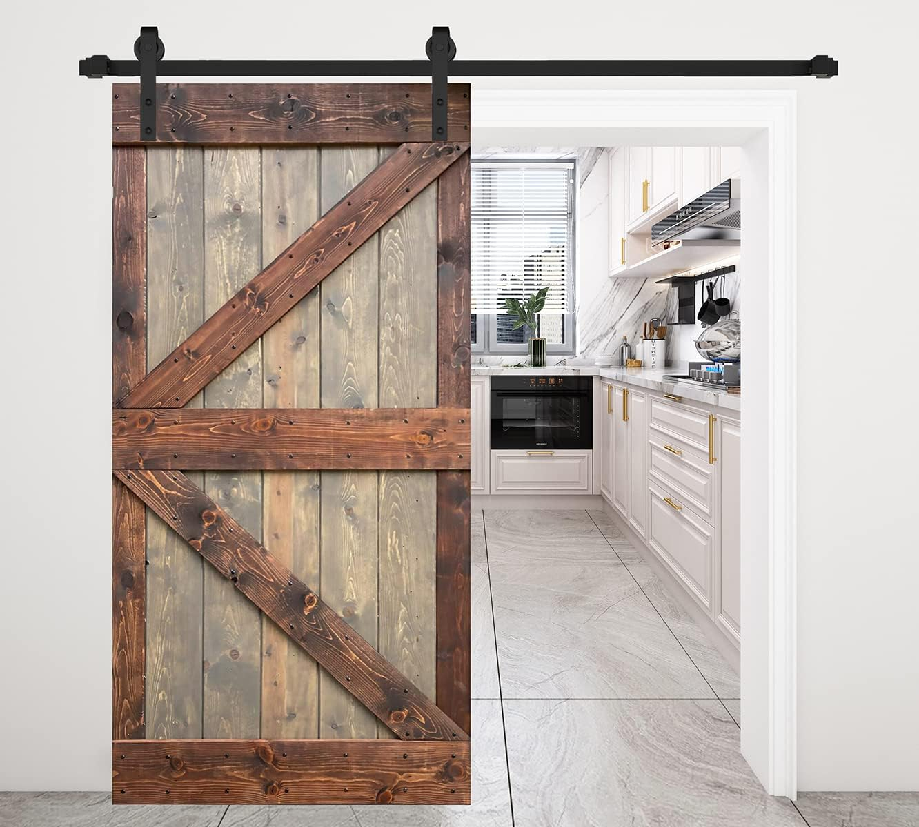 K Style Series 42in.X 84in.Brown/Walnut Finished DIY Knotty Pine Wood Sliding Barn Door Slab