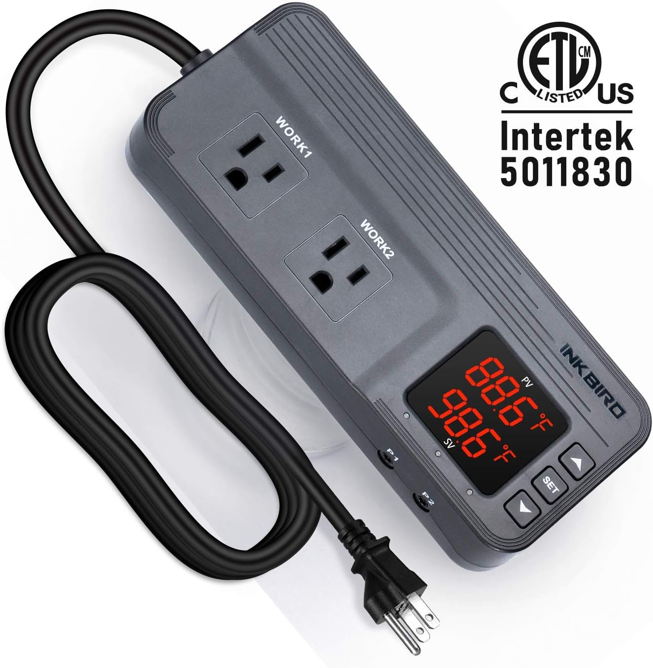 Inkbird ITC-608T Temperature Controller with Dual Temperature Sensor AC Dual Stage Outlet Thermostat with 12 Period Time Stage 1800W ETL Listed