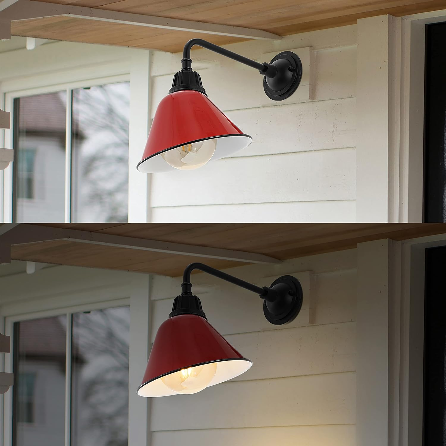 JONATHAN Y JYL7612E Croydon 9.63" 1-Light Farmhouse Industrial Indoor/Outdoor Iron LED Gooseneck Arm Outdoor Sconce Metal Bell Shade Vintage Cottage Rustic Porch Patio Yard Barn, Red