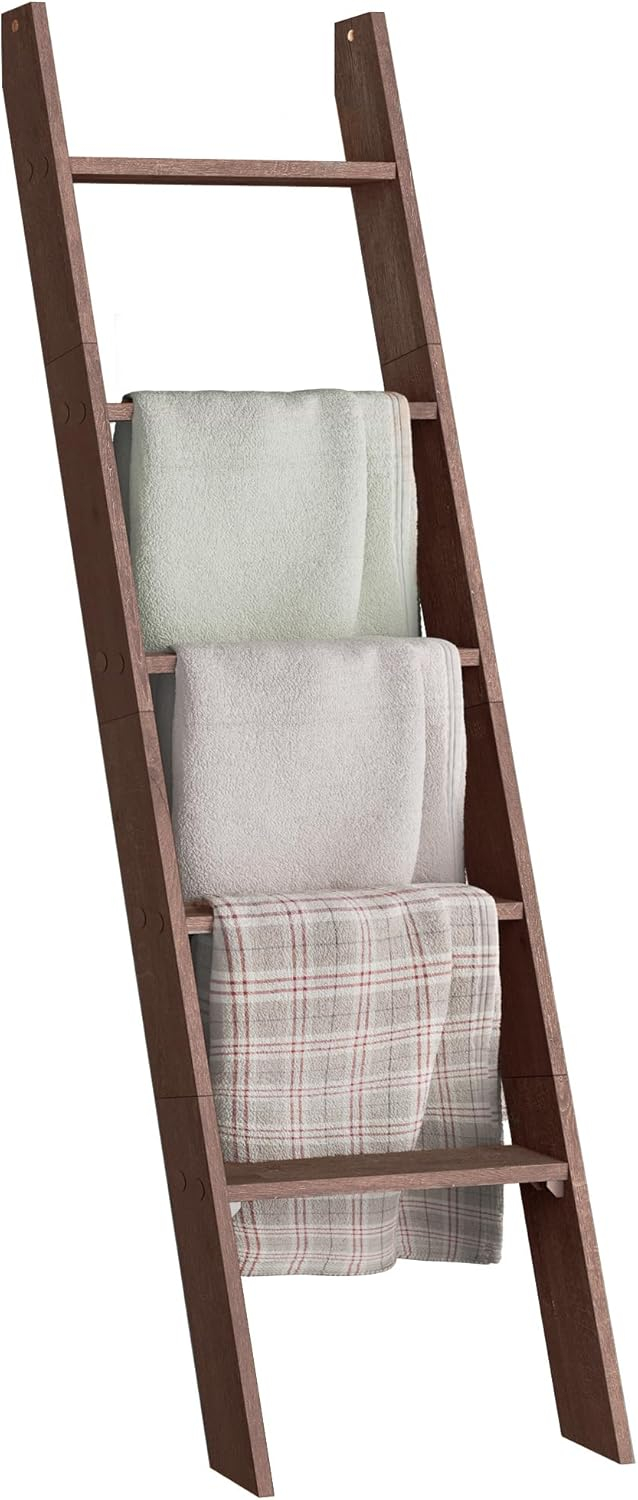 Maroon Brown 5-Tier Rustic Particleboard Blanket Ladder