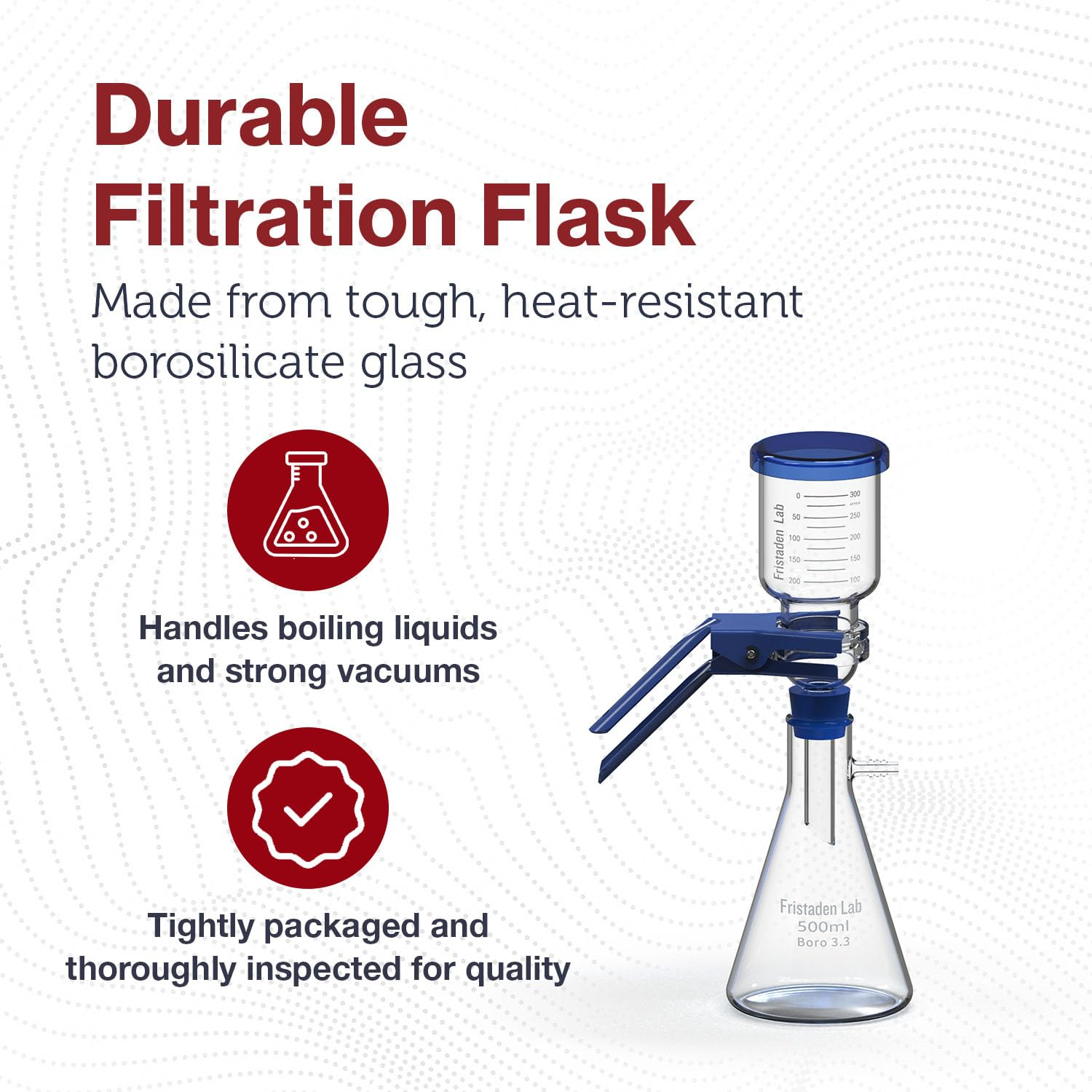 Fristaden Lab Vacuum Filtration Apparatus Kit | 500 mL Filtering Flask | 300 mL Glass Buchner Funnel | USA Company