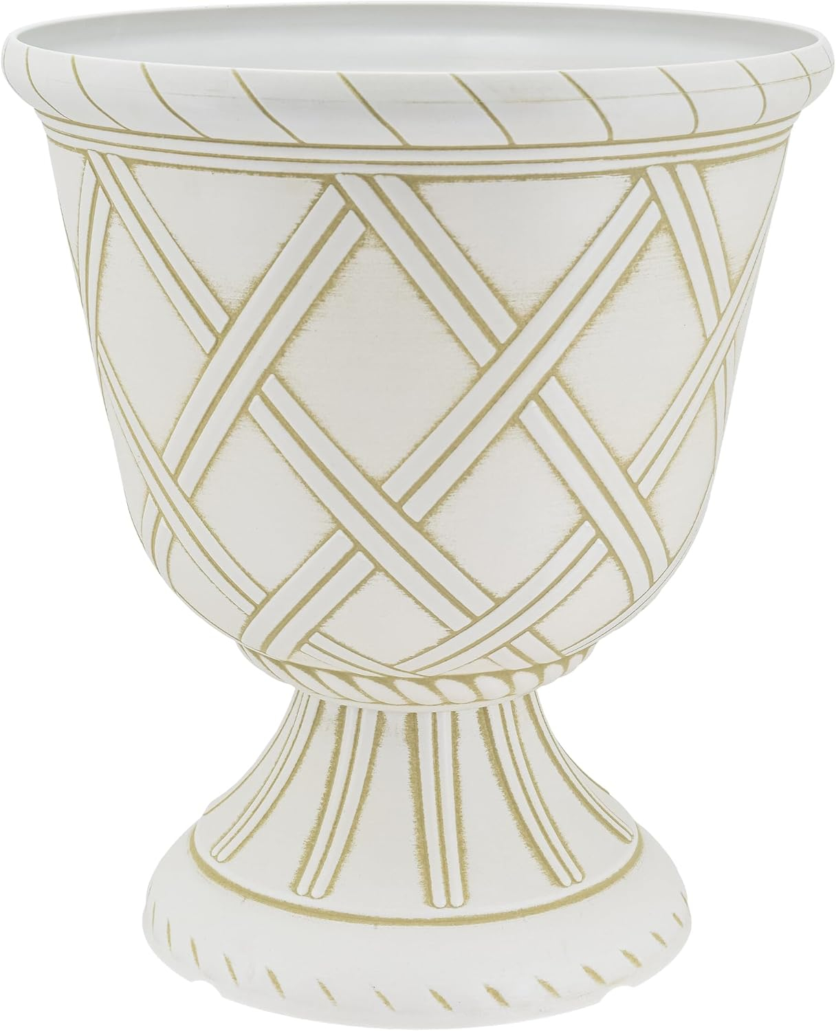 PL60GD Lattice Plastic Garden Urn, Classic Decorative Garden Pot Planter for Indoor and Outdoor Plants, Gold