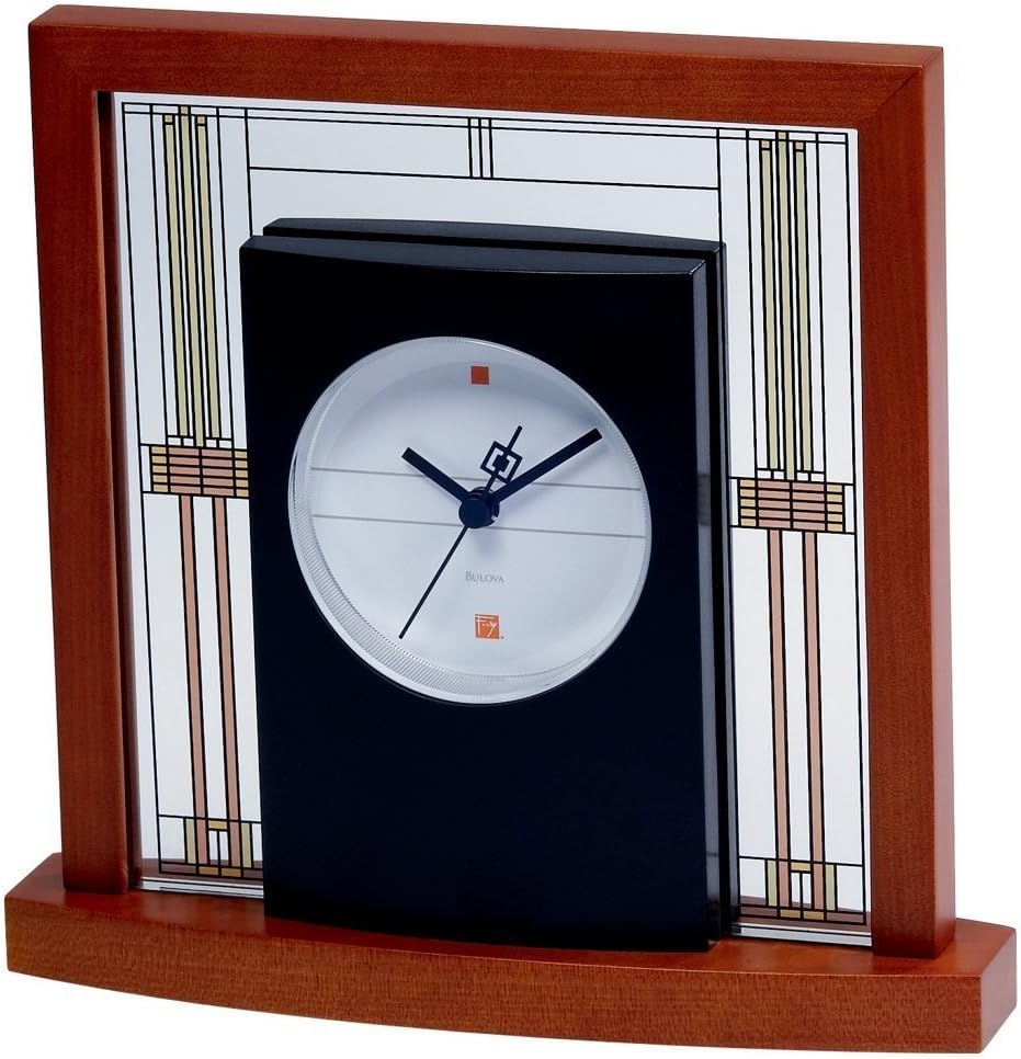 Bulova Clocks Frank Lloyd Wright Willits Table Clock,  Light Cherry