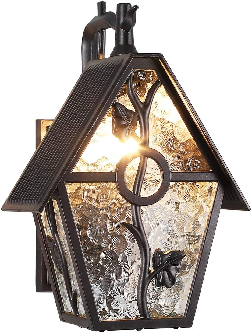 Rustic Outdoor Wall Lantern Exterior Wall Mounted Sconce Light Designer Style Outdoor Wall Light Fixtures for Home Patio Garden Garage Farmhouse Porch Lighting with Water Glass, Oil Rubbed Brown