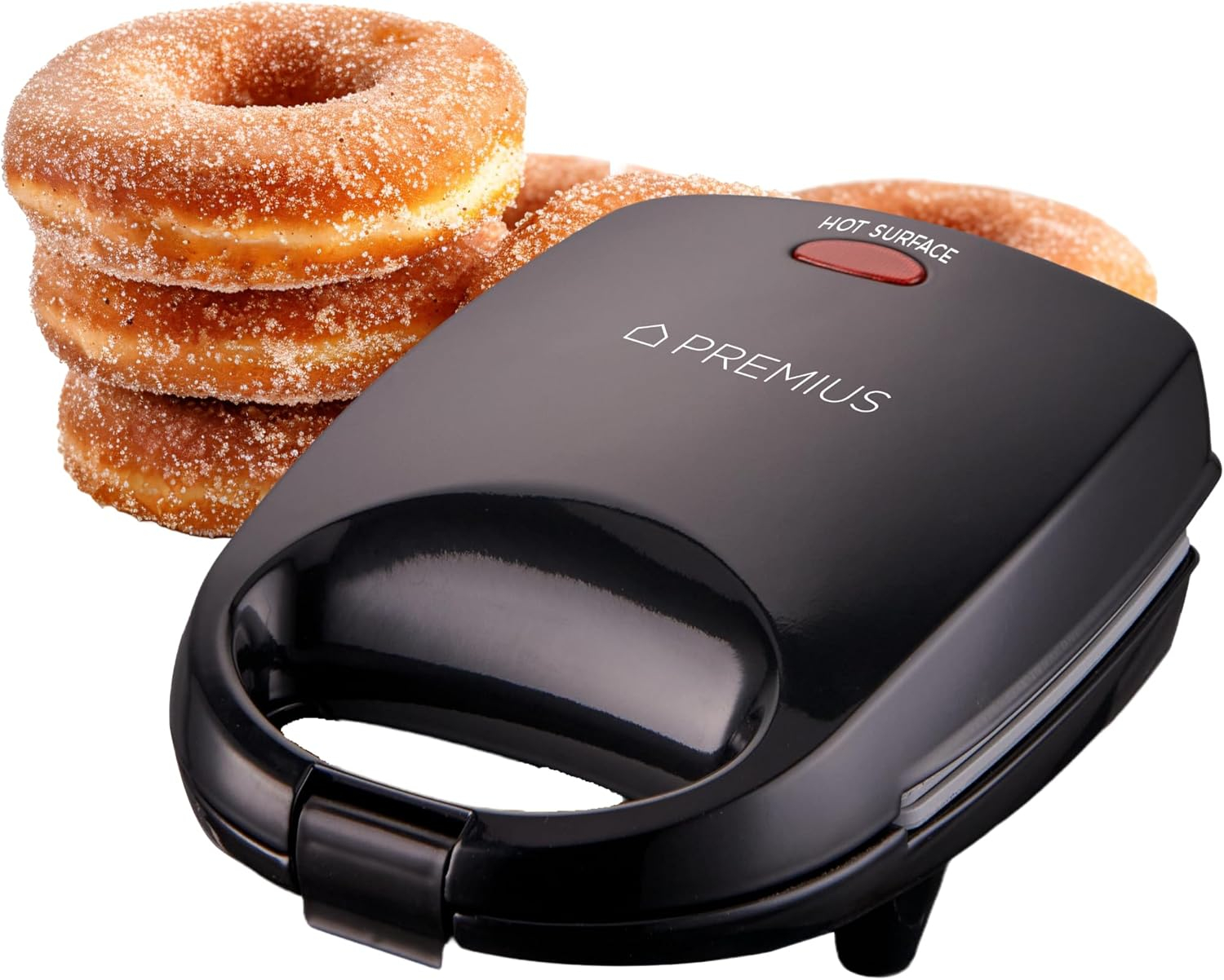 PREMIUS Ceramic Non-Stick Mini Snack Donut Maker, Black, 2 Inch Mold, 4 Count