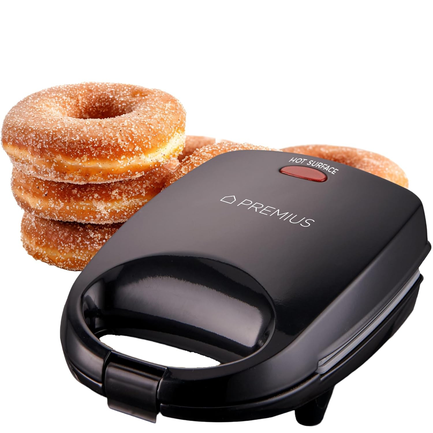 PREMIUS Ceramic Non-Stick Mini Snack Donut Maker, Black, 2 Inch Mold, 4 Count