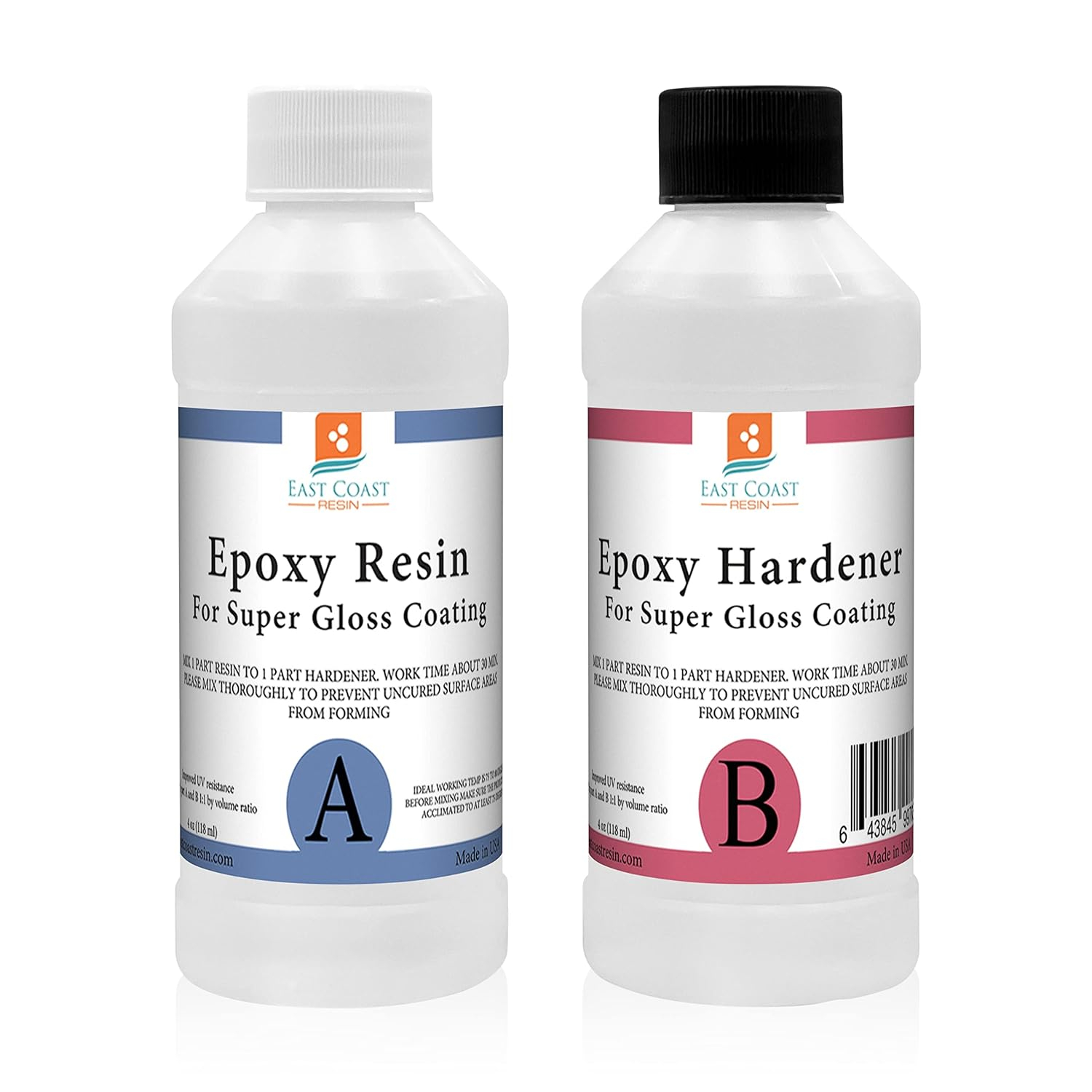 Epoxy Resin 8 oz Kit | 1:1 Crystal Clear Resin and Hardener for Super Gloss Coating | for Bars, Tabletop, Art, Jewelry, Casting Molds | Safe for Use on Wood, Metal, Stone, Plastic, Marine Sealer