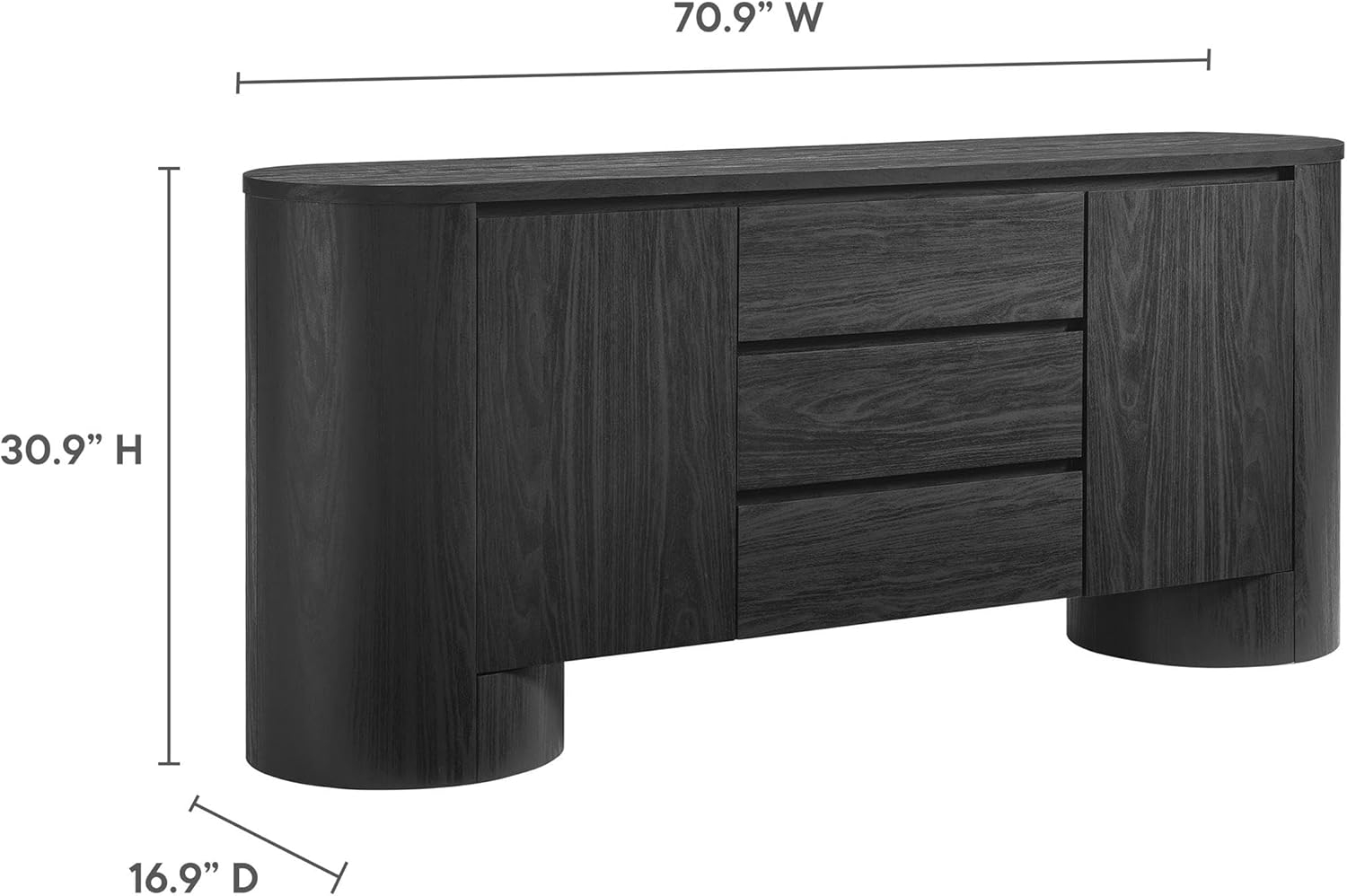 Modway Duval 71" Rounded Sideboard Storage Cabinet in Black