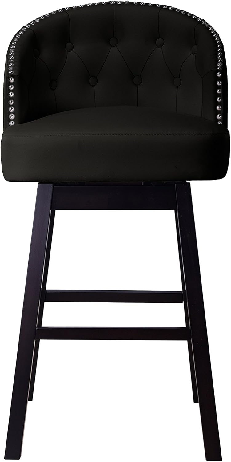 Baxton Studio Avril Modern and Contemporary Black Faux Leather Tufted Swivel Barstool with Nail heads Trim (Set of 2)