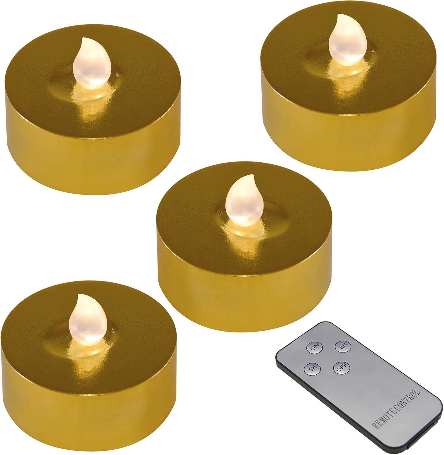 LumaBase Extra Large Battery Operated Tea Lights with Remote Control - Set of 4 (Gold)