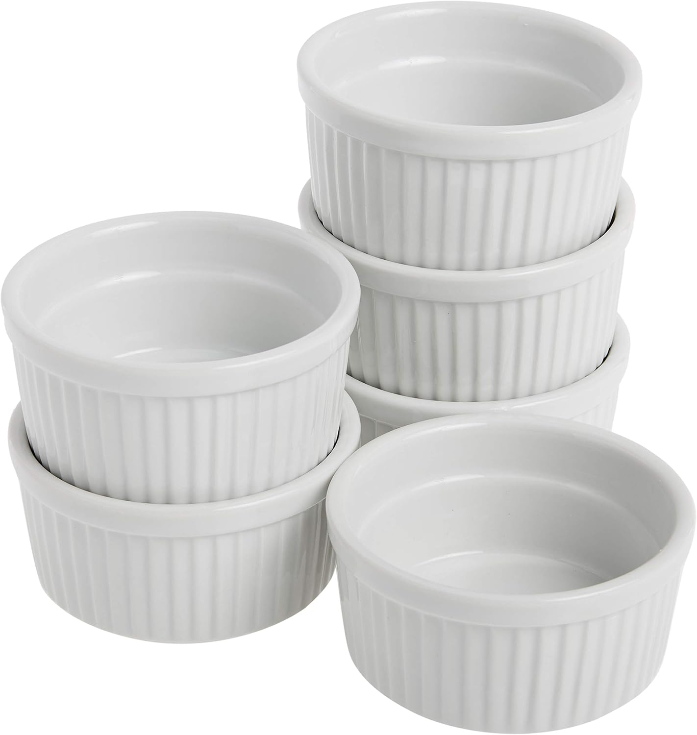 White Porcelain Ramekins Set of 6 for Baking and Serving