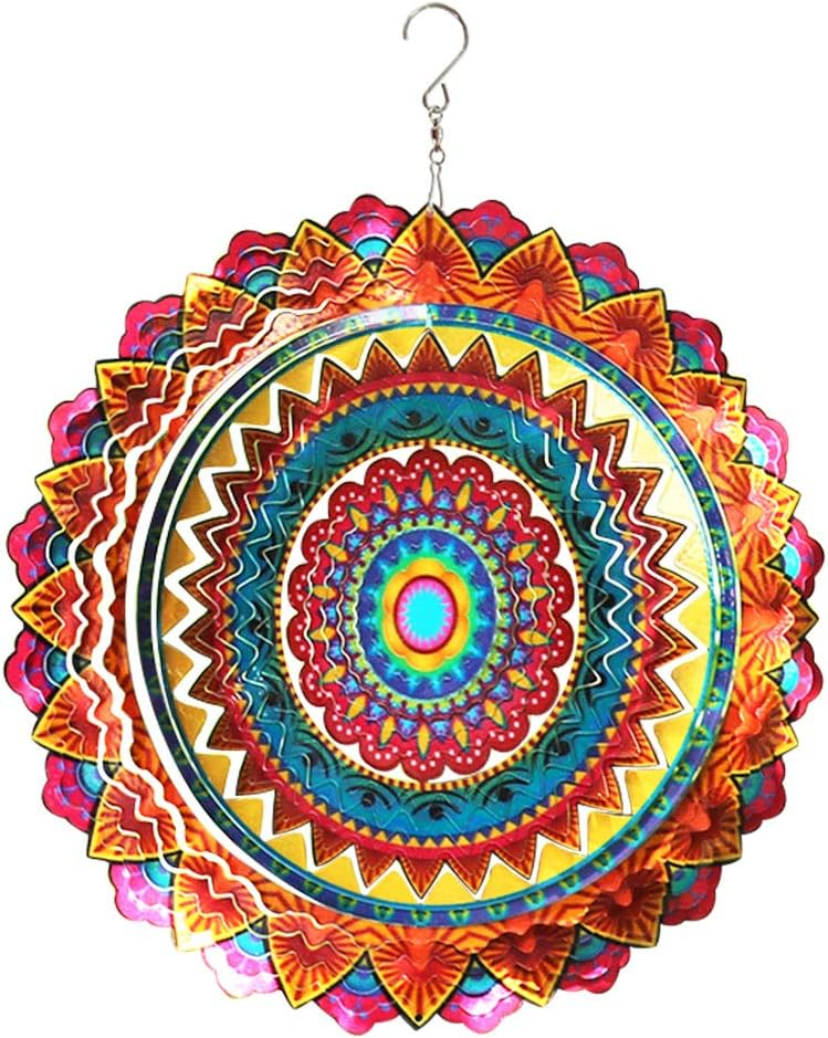 Fonmy  Indoor Outdoor Garden Decoration Multi Color Mandala Wind Spinners 12" Yard Decor  Crafts Ornaments 12 inch