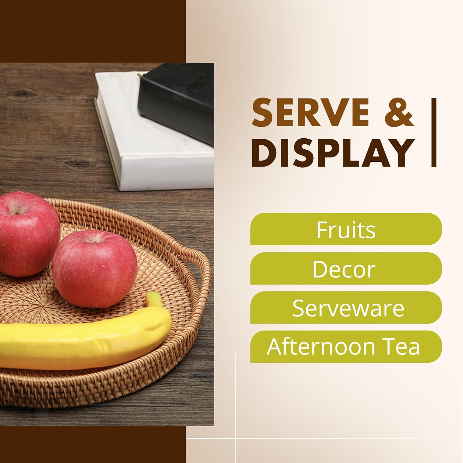 Kouboo La Jolla Round Serving Tray, Serving Tray With Handles, Hosting Tray, Party Tray, Ottoman Tray, Grill, Fruit, Display Tray, Honey Brown