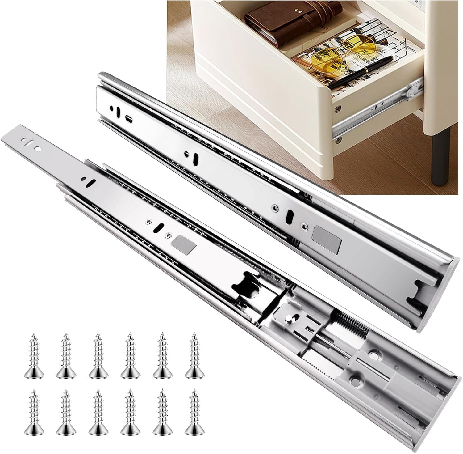 14 inch Drawer Slides 1 Pairs (2pcs) Soft Self Close Full Extension Ball Bearing Drawer Rails Side Mount Metal Dresser Runners for File Cabinet Trash Can Kitchen Wardrobe Glides 14" 100 LB Capacity