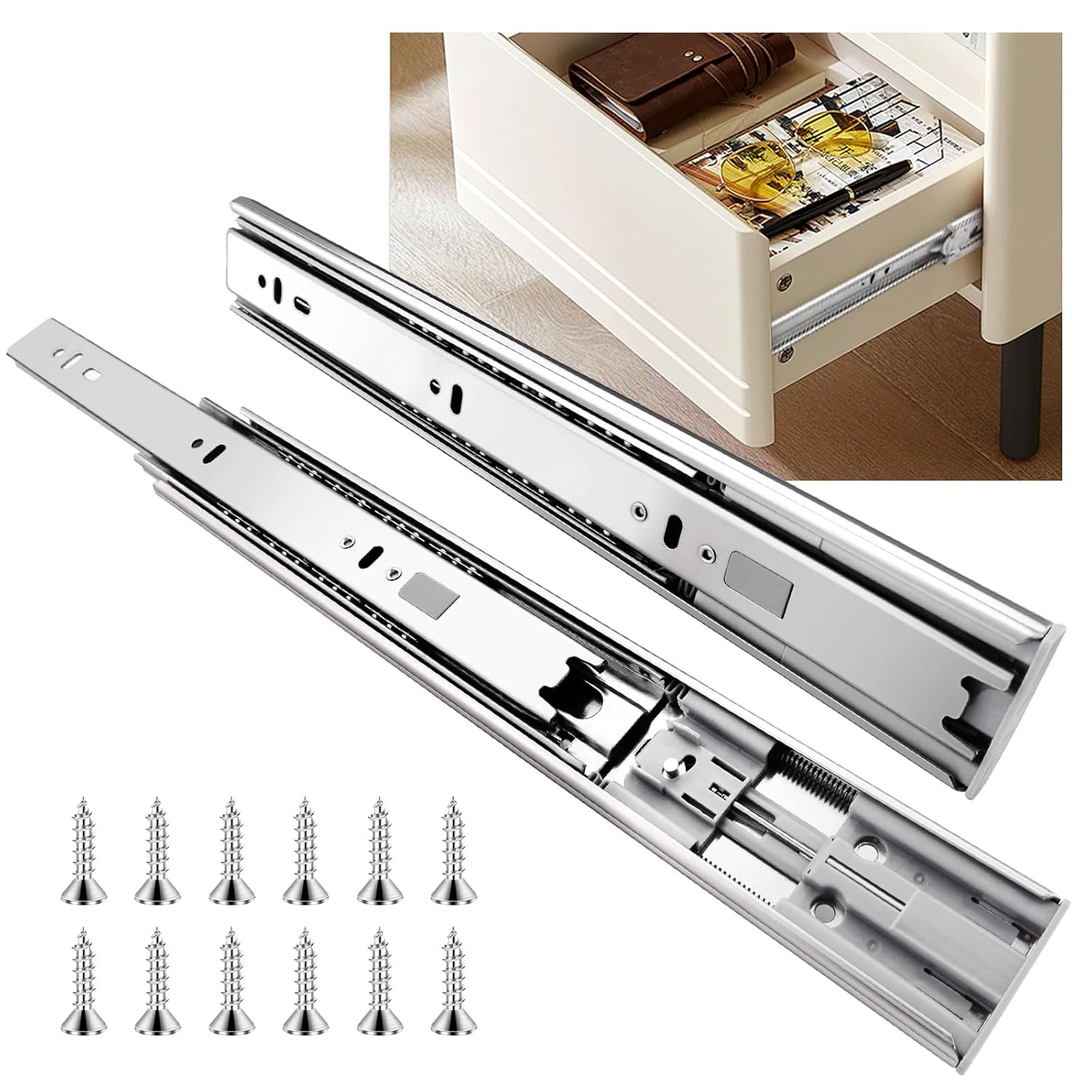 14 inch Drawer Slides 1 Pairs (2pcs) Soft Self Close Full Extension Ball Bearing Drawer Rails Side Mount Metal Dresser Runners for File Cabinet Trash Can Kitchen Wardrobe Glides 14" 100 LB Capacity