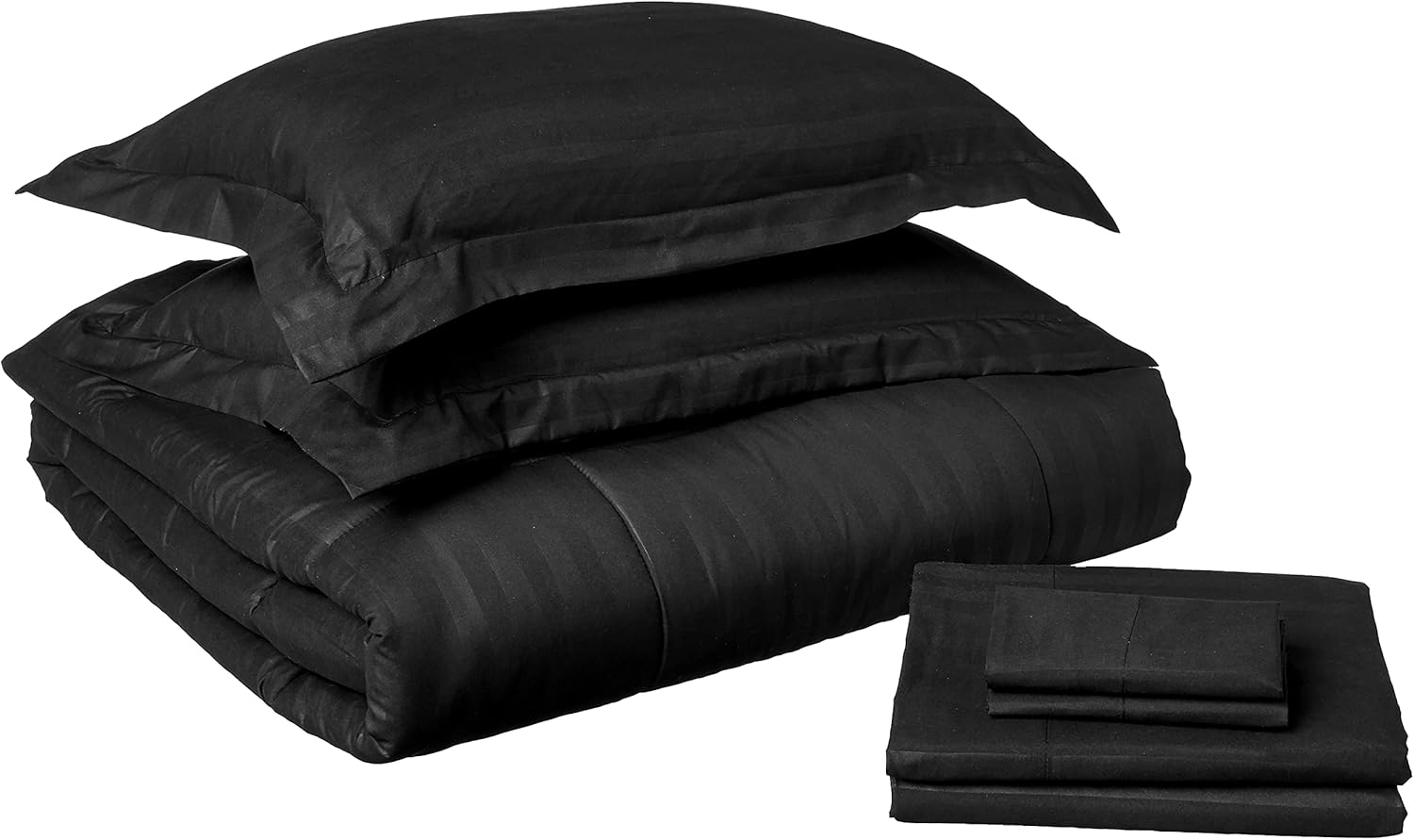 Elegant Comfort Wrinkle Resistant - Luxurious Silky Soft Dobby Stripe Bed-in-a-Bag, 8-Piece Comforter Set - HypoAllergenic - Full/Queen, Black