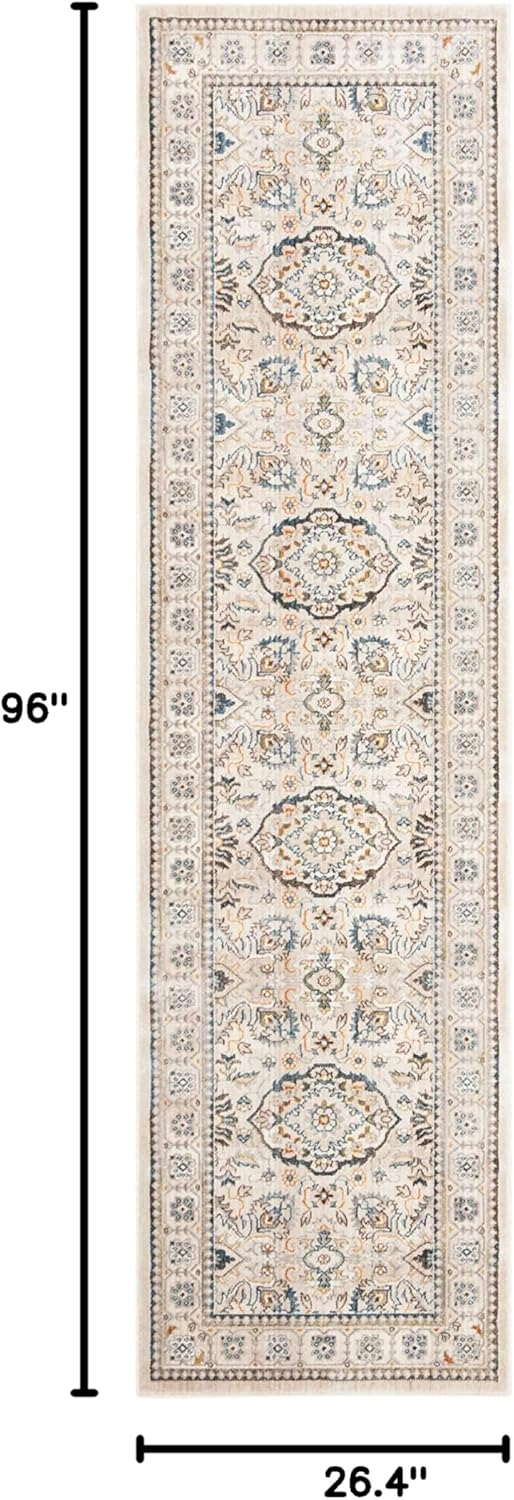 SAFAVIEH Vintage Persian Acacia Floral Bordered Rug Runner, Ivory/Light Grey, 2'2" x 8'