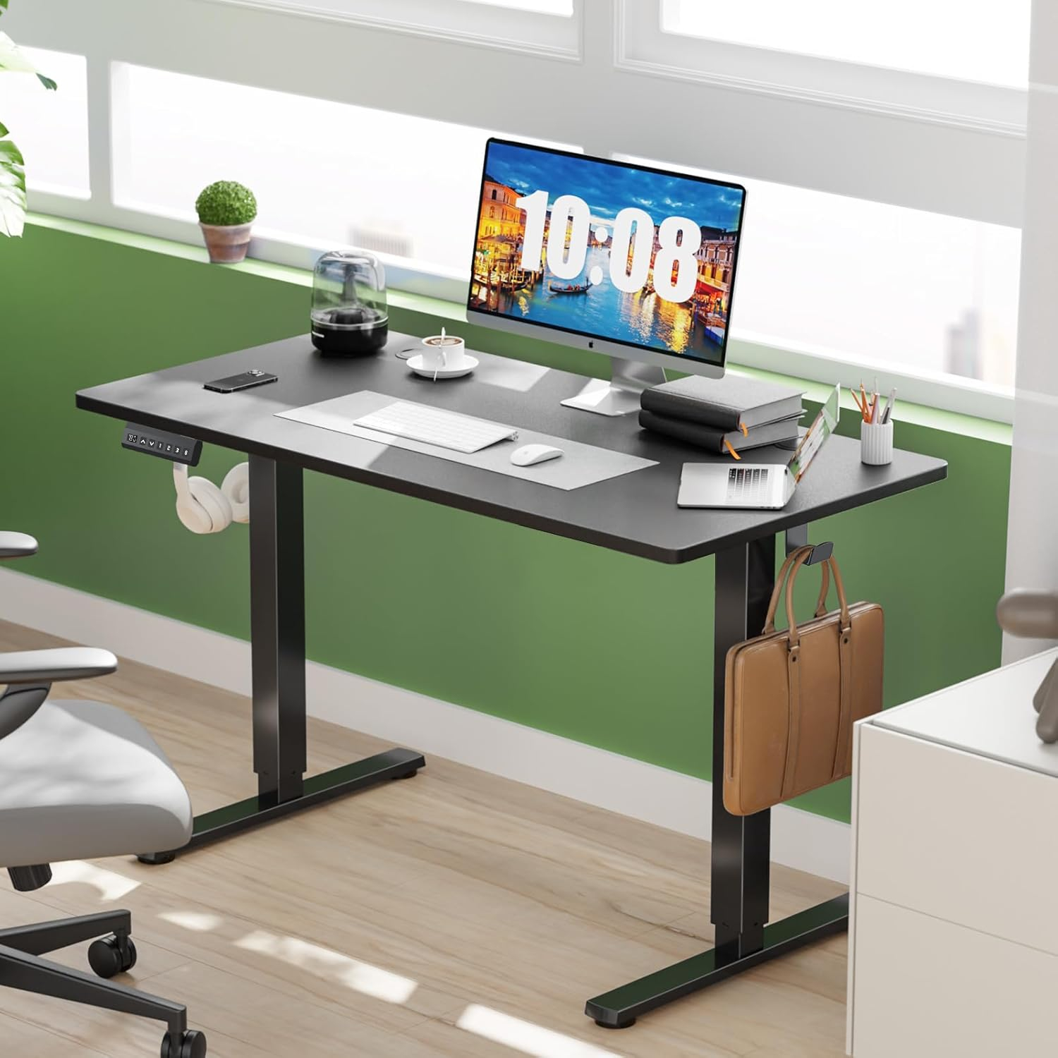 Electric Height Adjustable Standing Desk, 40x24 Inches, Ergonomic Sit-to-Stand Rising Computer Table for Home Office