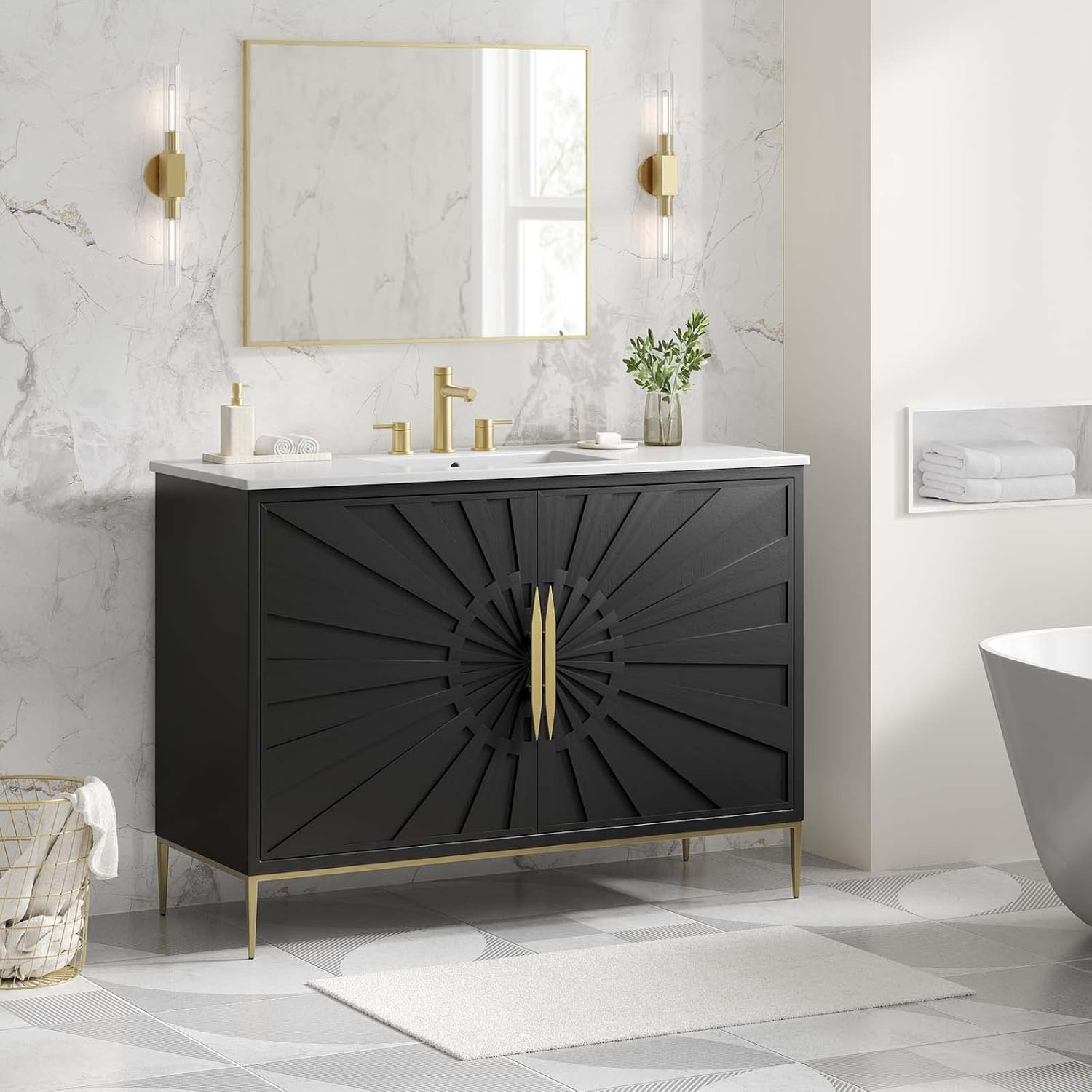 Modway Awaken 48" Bathroom Vanity in White Black