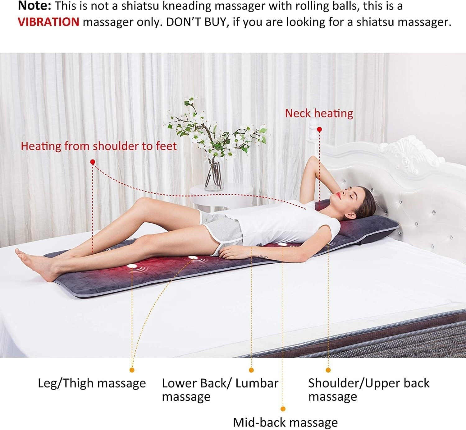 Snailax Massage Mat with Soothing, Full Body Massage pad with 10 Vibration Motors and 4 Therapy Heat pad, Gifts