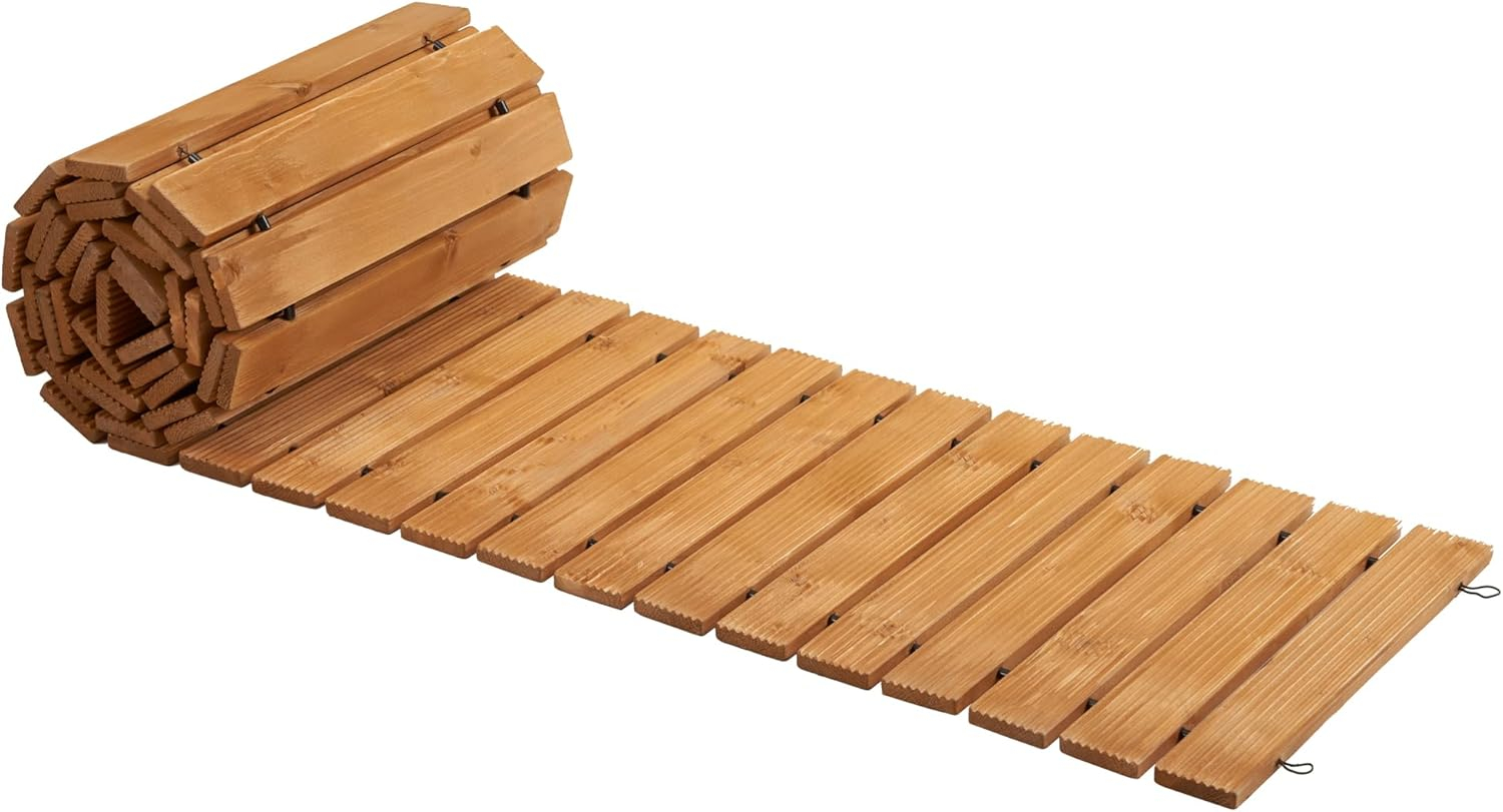 LINSHRY 12FT Wooden Garden Pathway, Outdoor Roll Out Decorative Garden Walkway, Weather-Resistant Non-Slip Hardwood Pathway for Backyard, Beach, Wedding Party Paths