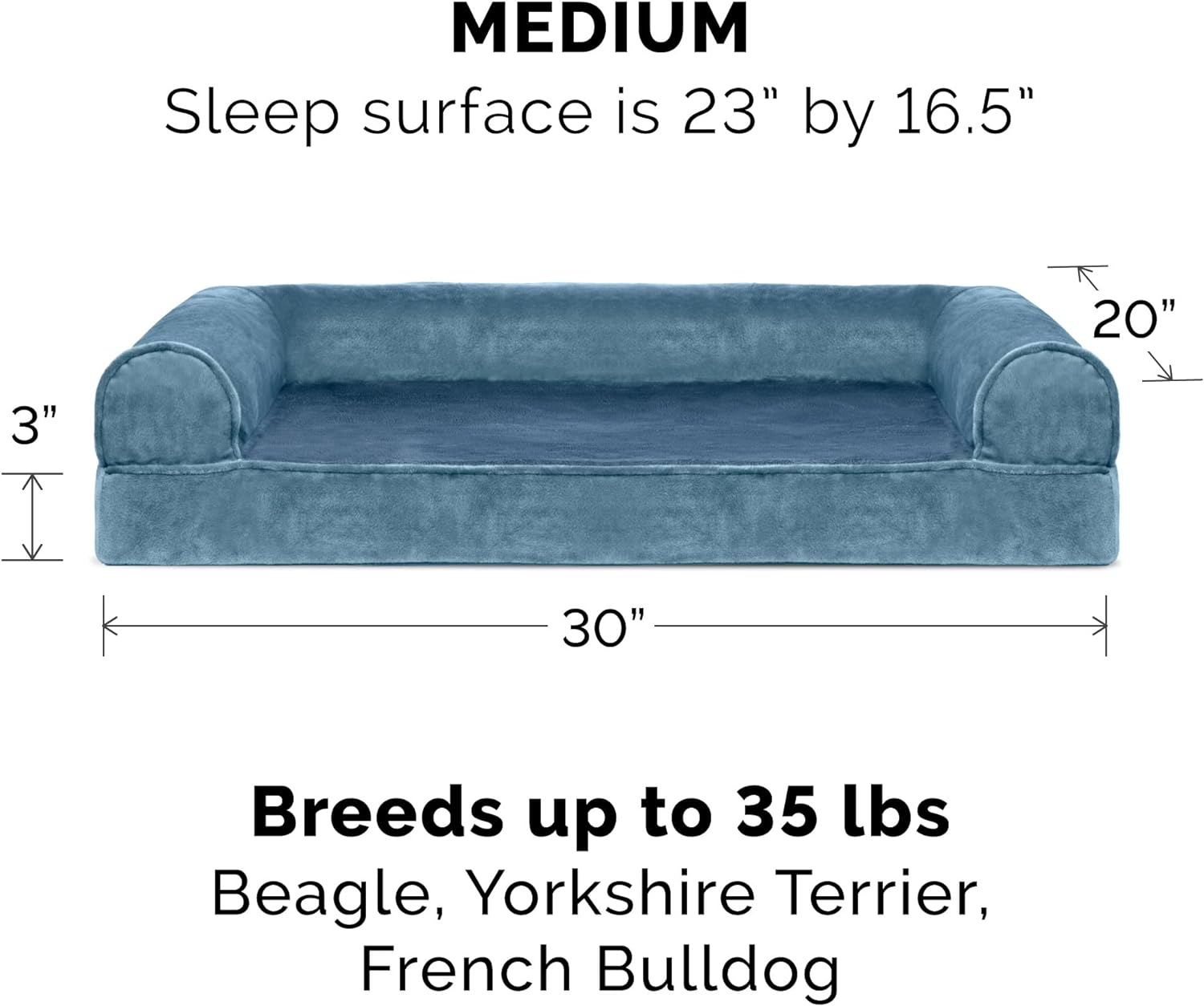 FurHaven Pet Products Faux Fur & Velvet Orthopedic Sofa Pet Bed for Dogs & Cats - Harbor Blue, Medium