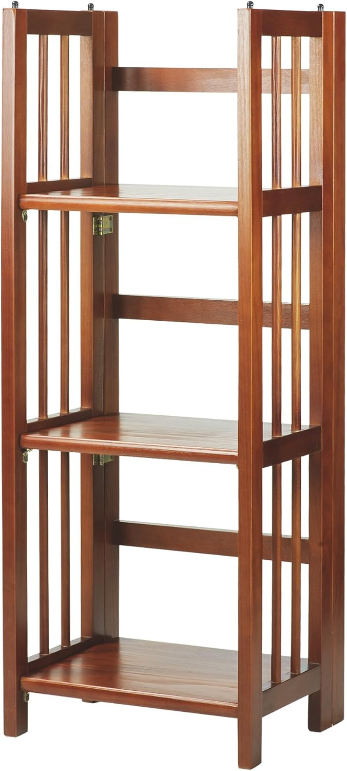Casual Home 3 Shelf 14 Inch Folding Office Furniture Wood Bookcase, Mahogany