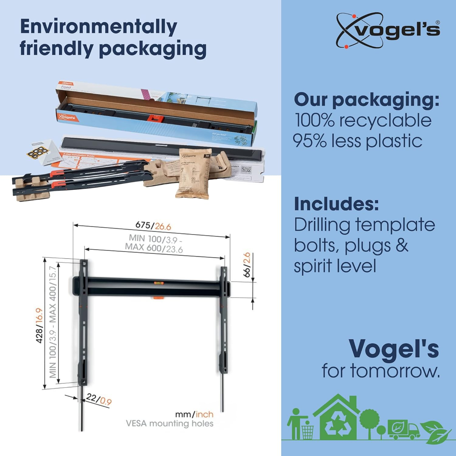 Vogel's TVM 3605 Fixed TV Wall Bracket for 40-100 inch TVs, Max. 165 lbs (75 kg), Flat TV Wall Mount max. VESA 600x400, Universal Compatibility, Distance to The Wall just 0.87 inch