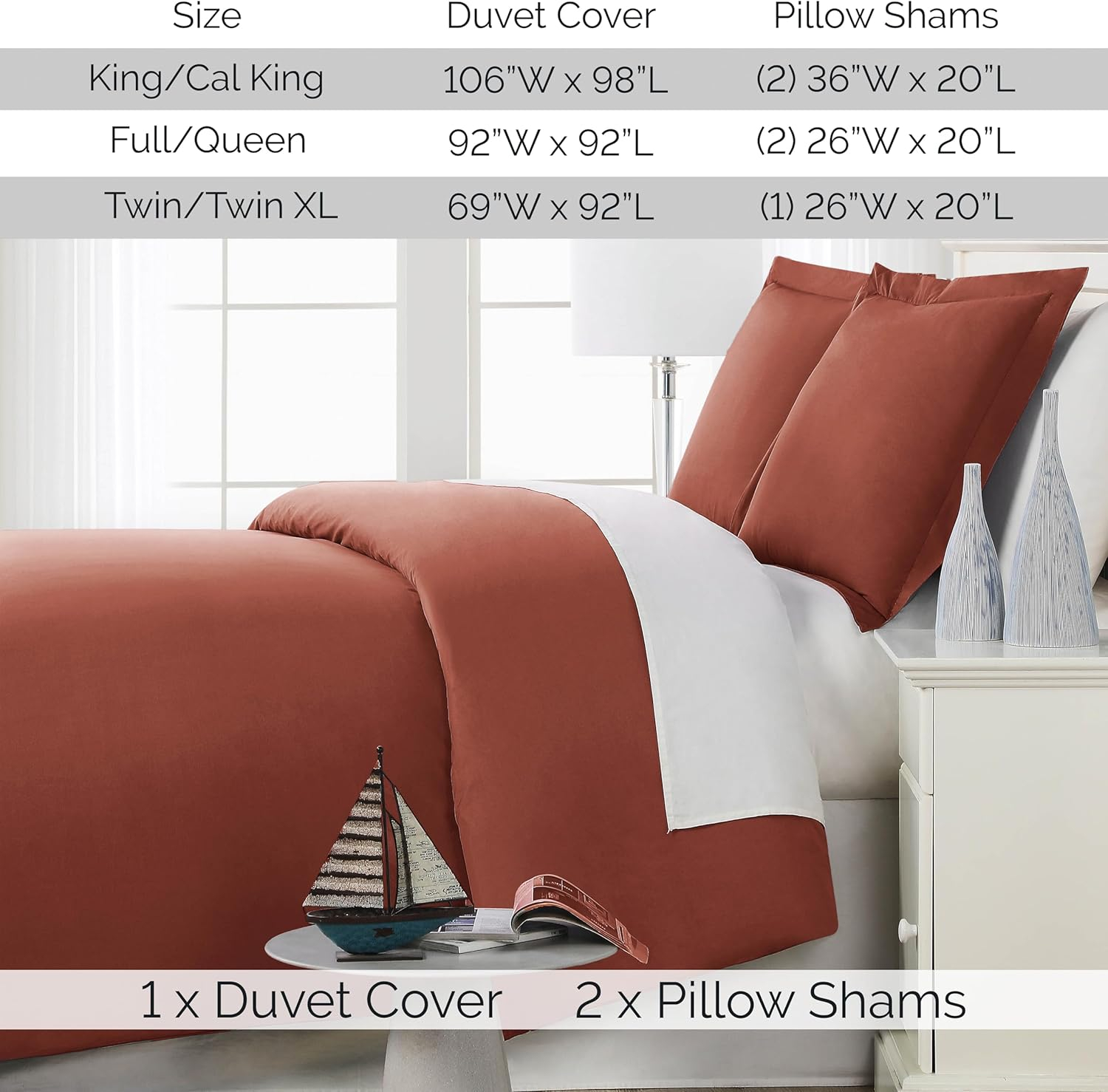 Southshore Fine Living, Inc. Oversized Queen Duvet Cover Set – Easy-Care Queen/Full Size Duvet Cover with 2 Pillow Shams, Lightweight, Queen Size Comforter Cover, Fade and Stain Resistant, Marsala