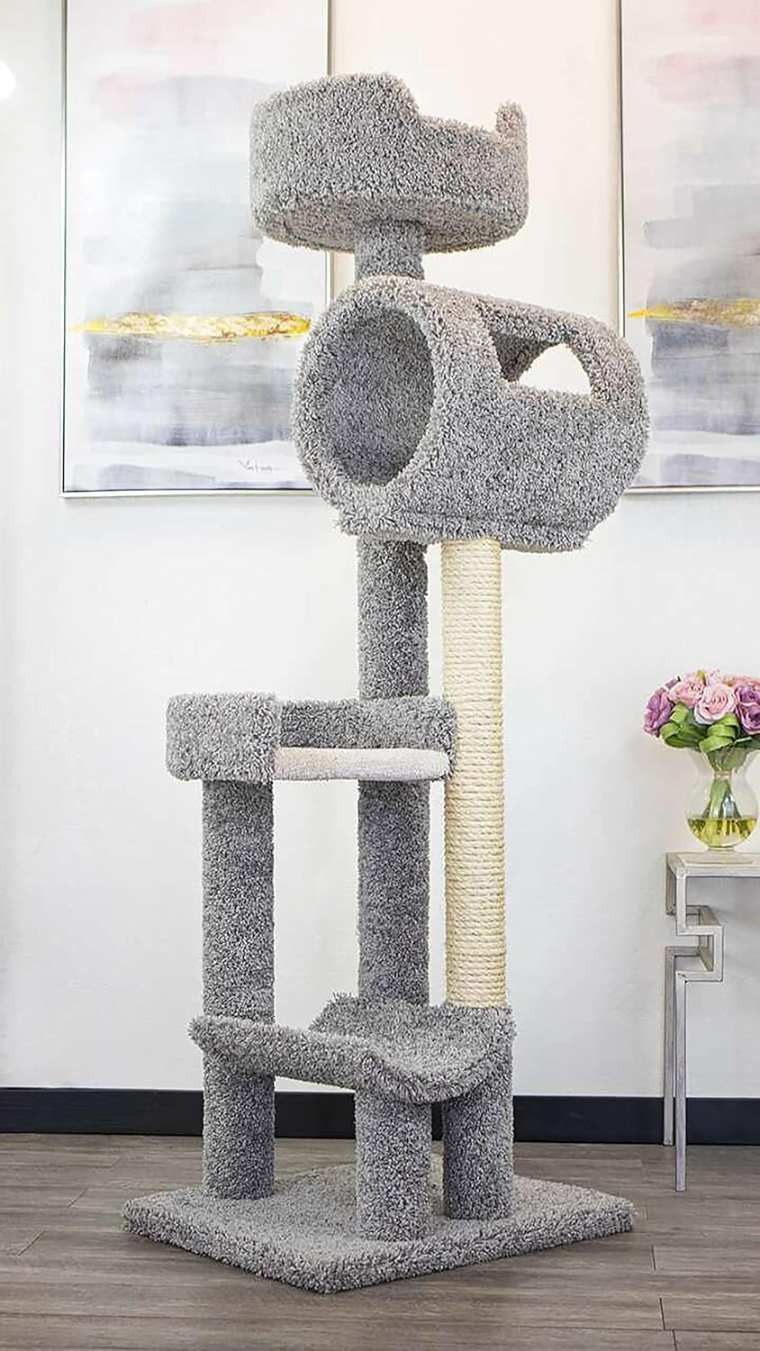 New Cat Condos 140003- Solid Wood Climbing Cat Tower Tree-Color:Gray