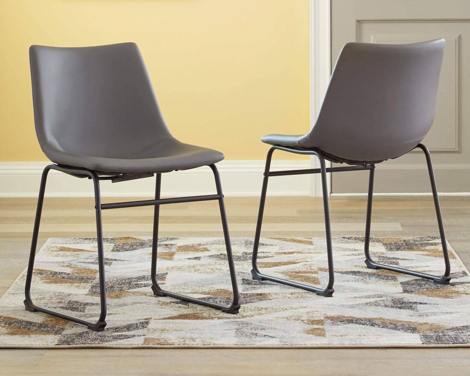 Signature Design by Ashley Centiar Urban Industrial Faux Leather Bucket Dining Chair, Set of 2, Gray