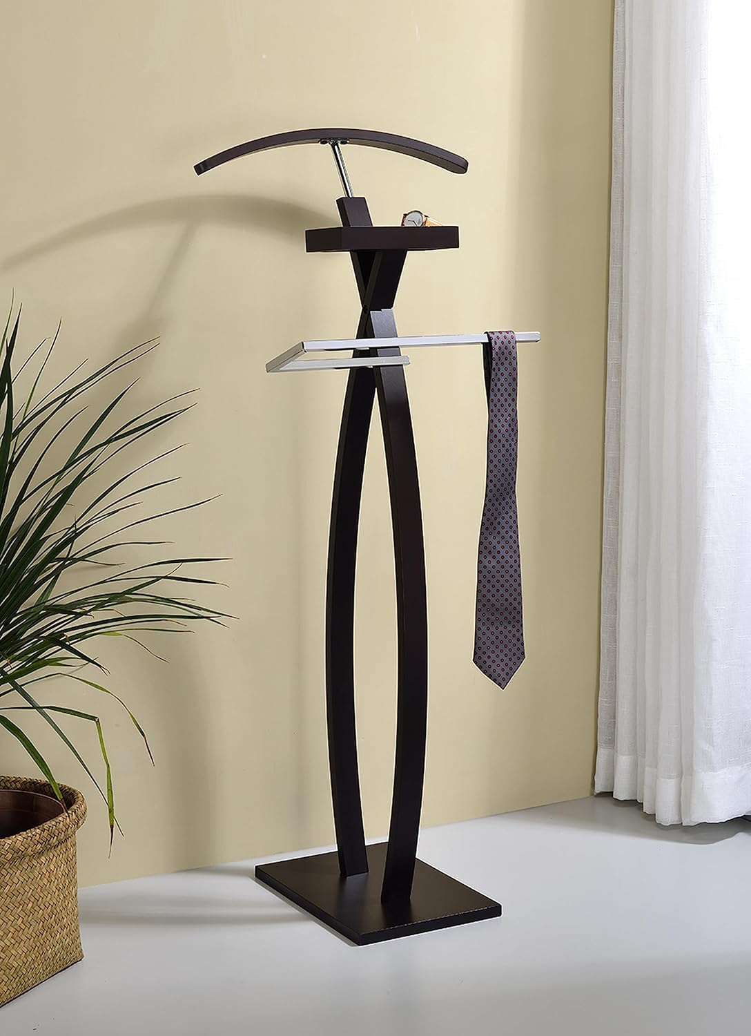 KB Designs - Modern Wood/Metal Suit Tie Valet Stand Rack, Clothing Organizer, Walnut