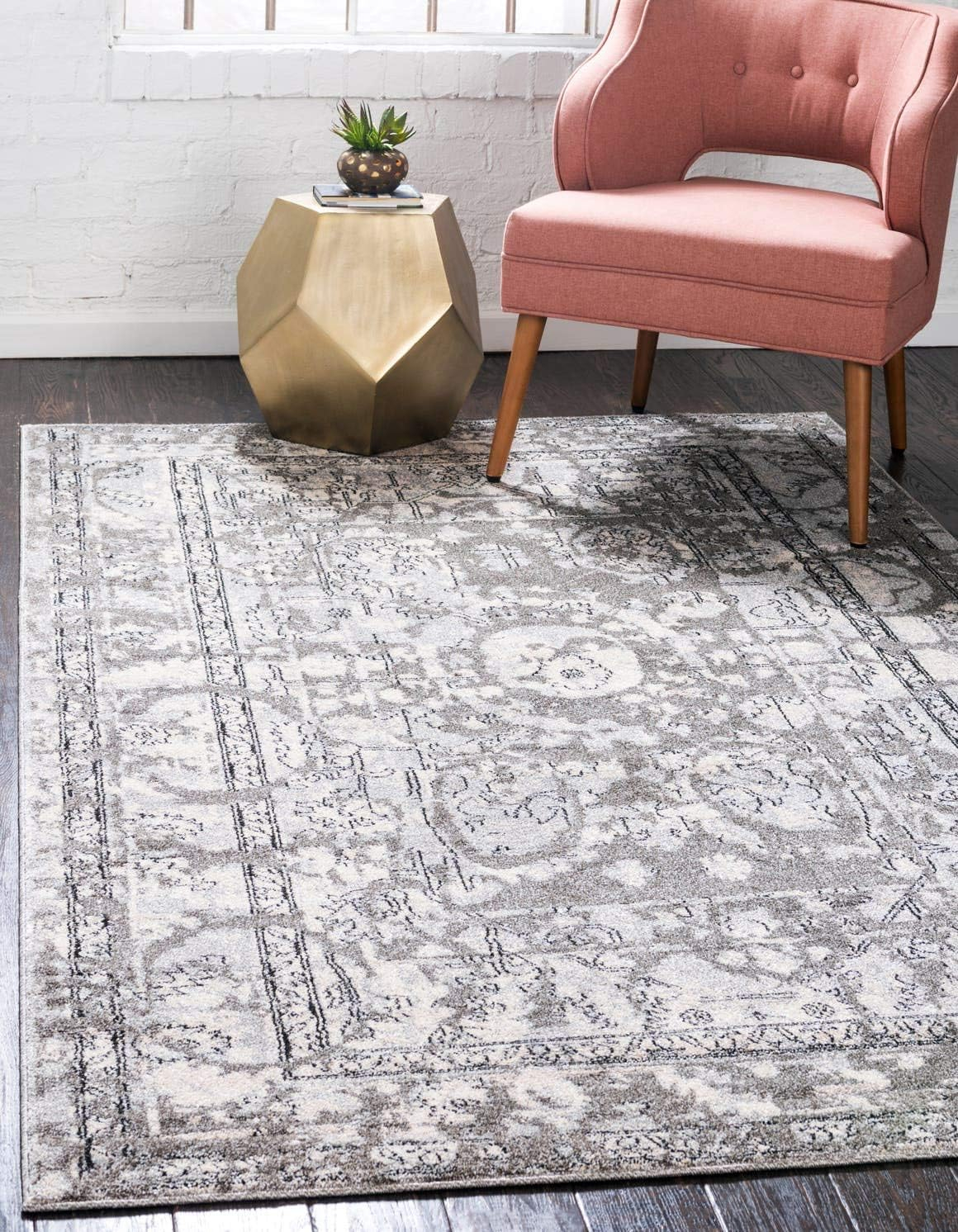 Unique Loom La Jolla Collection Contemporary, Abstract, Vintage, Border Area Rug, 8 ft x 10 ft, Gray/Silver