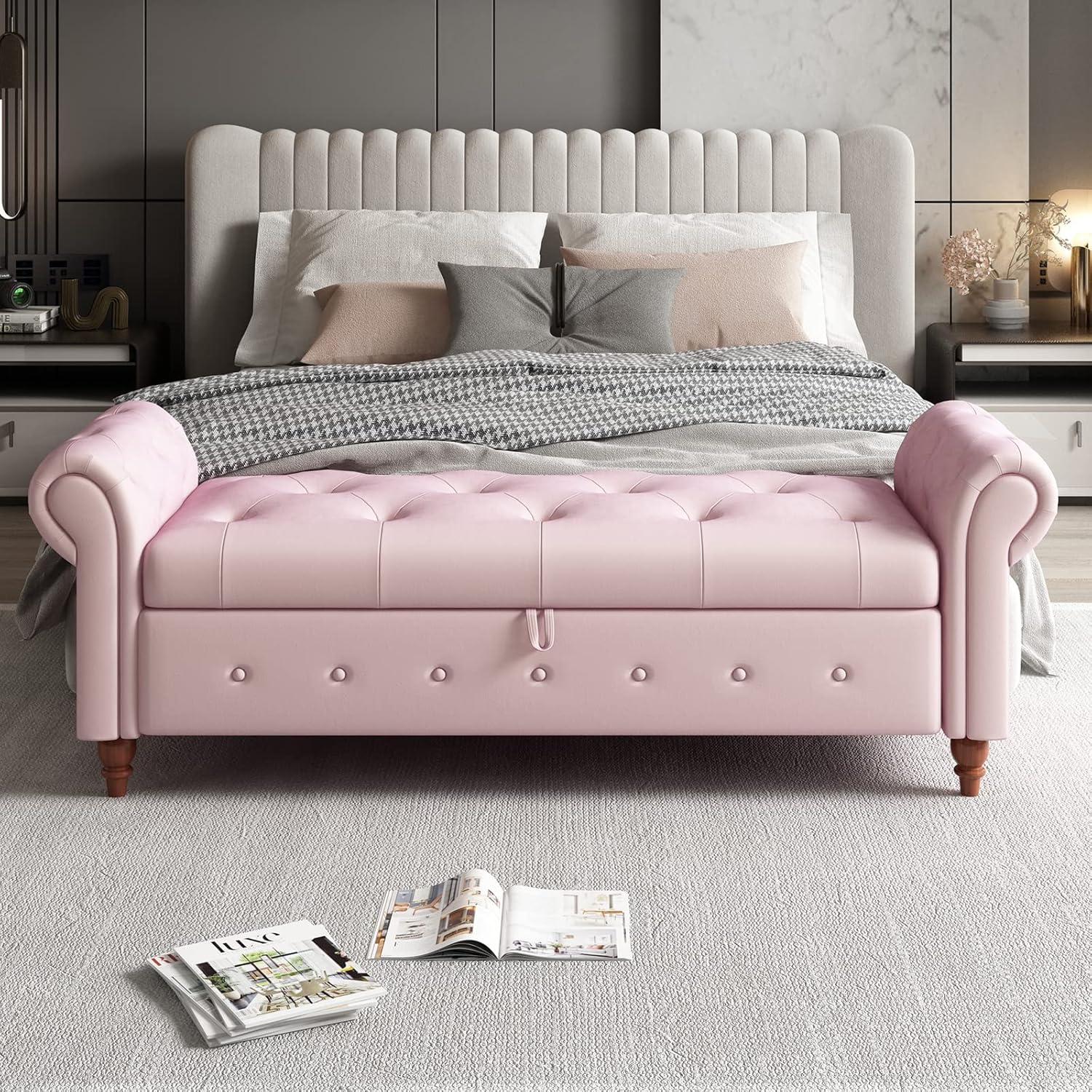 63" Bed Bench Pink Velvet