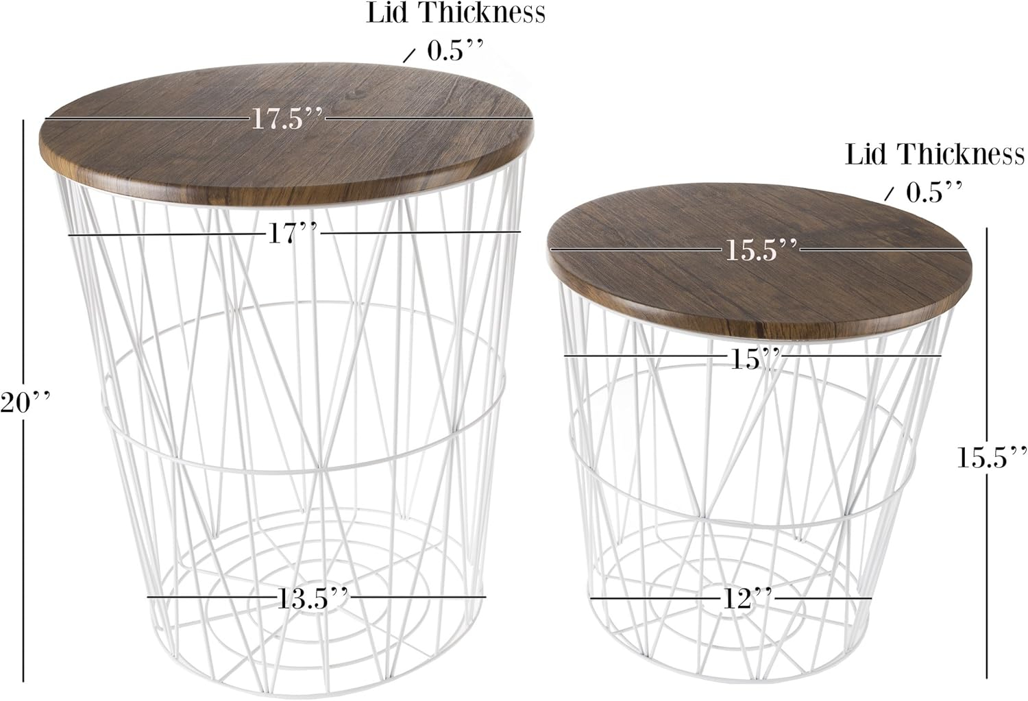 Lavish Home Set of 2 Nesting Tables with Storage for Living Room or Home Office